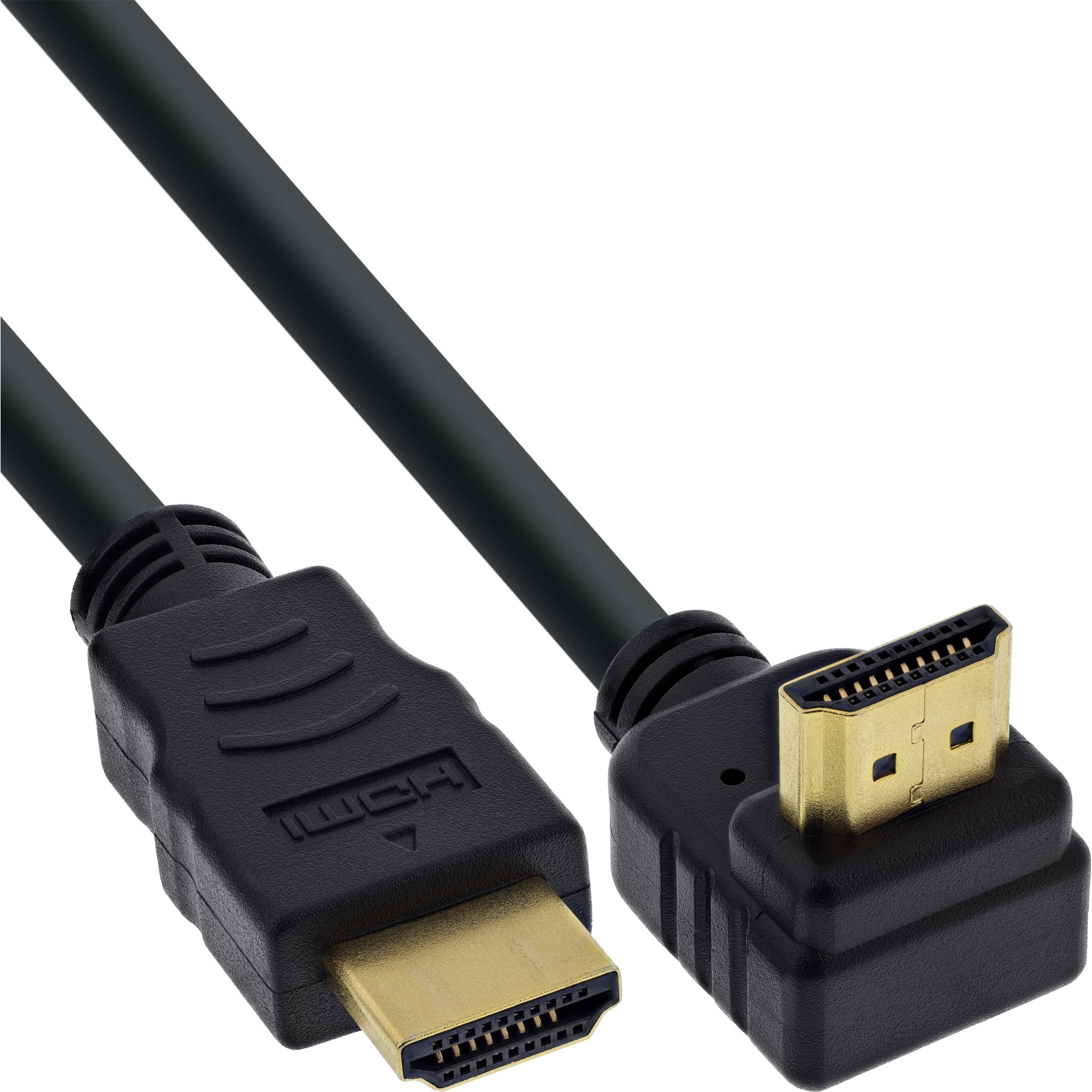 Inline® HDMI HS Kabel, gewinkelt, mit Eth., ST / ST, verg. Kont., schwarz, 1,5m