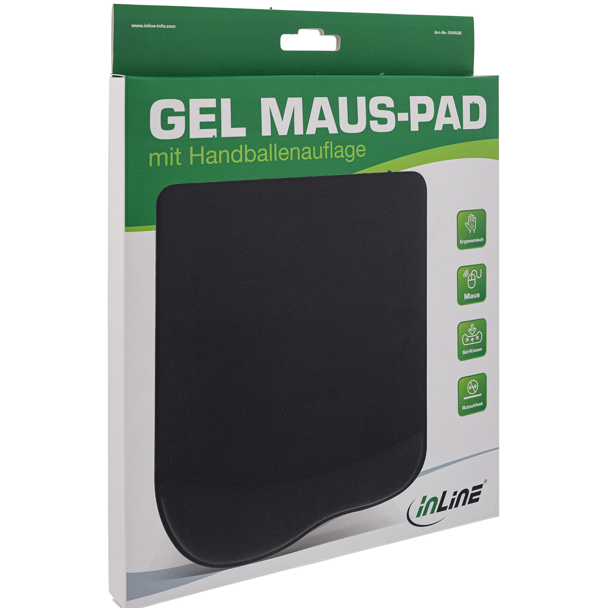Inline® Maus-Pad, mit Gel Handballenauflage, 235x185x25mm, schwarz