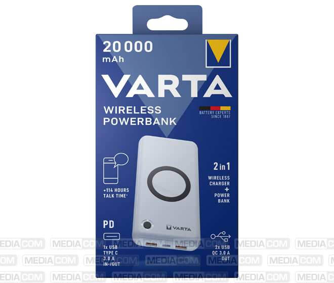 Akku Powerbank, 20.000mAh, Wireless, weiss