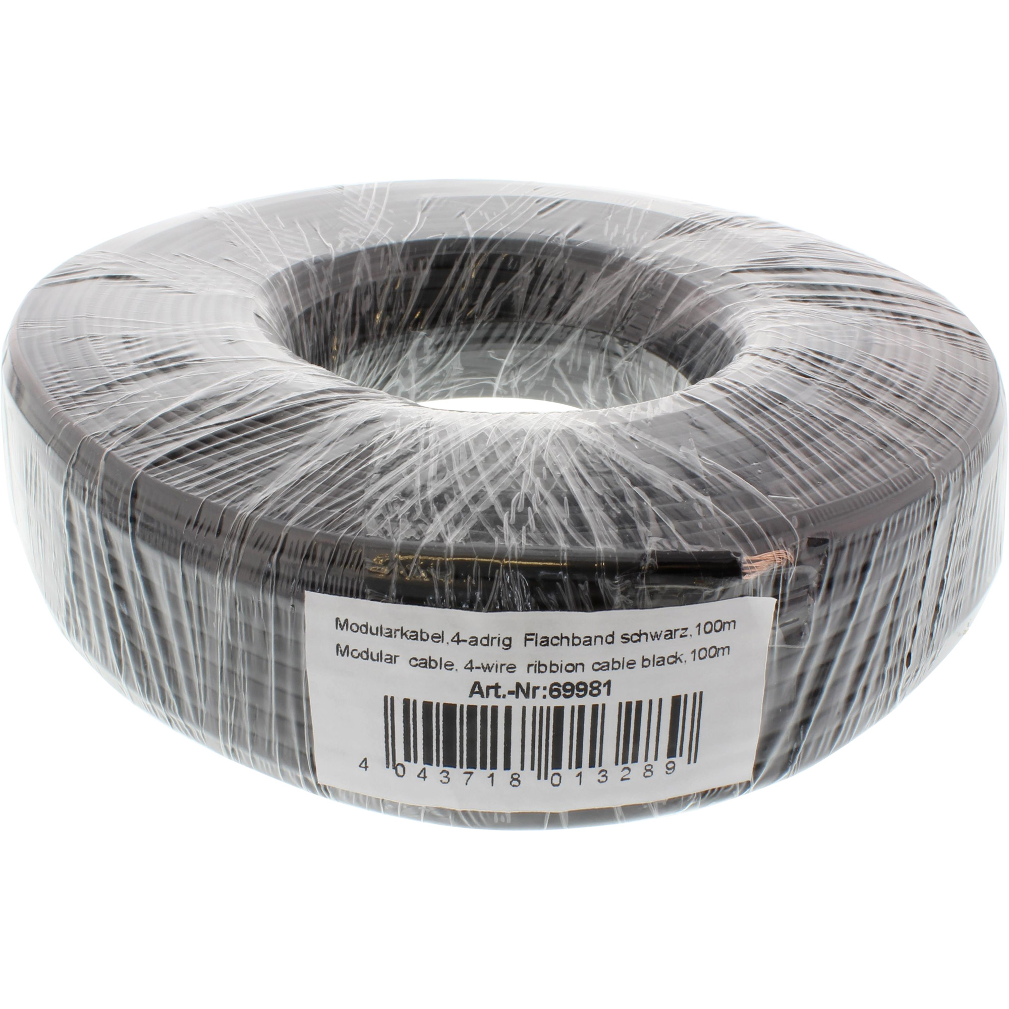 Inline® Modularkabel, 4adrig Flachband schwarz, 100m Ring