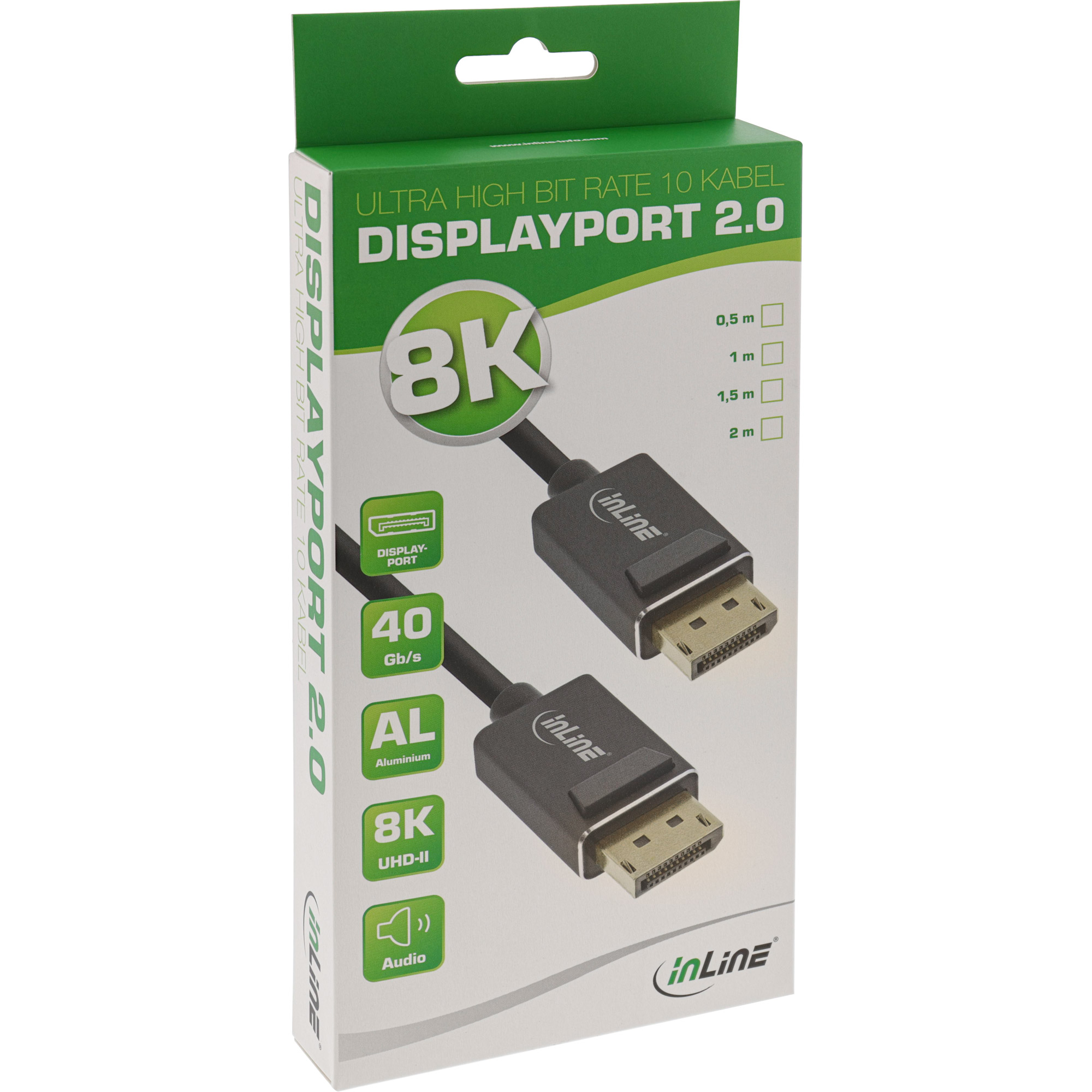 Inline® DisplayPort 2.0 Kabel, 8K4K UHBR, schwarz, vergoldete Kontakte, 1m