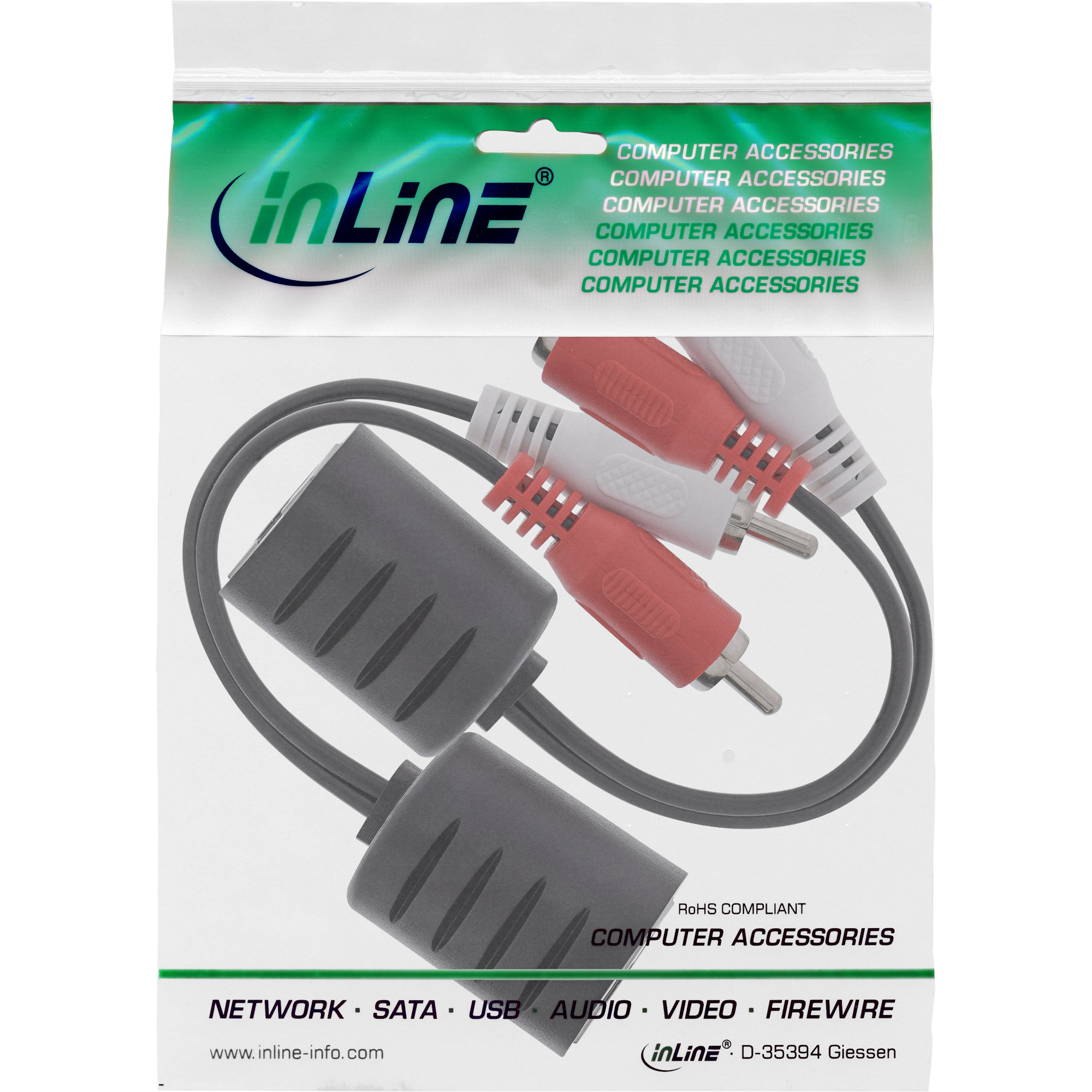 50m - Inline® Audio über RJ45 passiv, 2x Cinch Stecker / RJ45 Buchse, max.