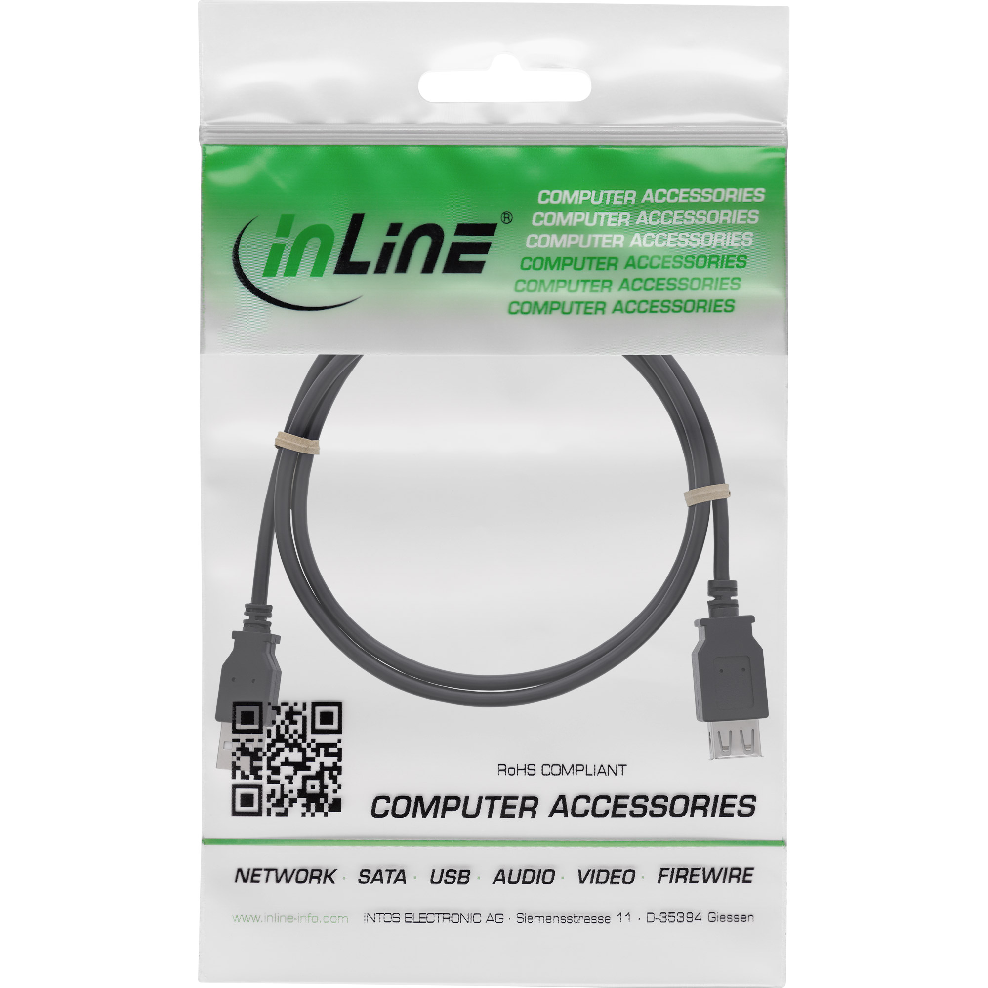 Inline® USB 2.0 VerLängerung, Stecker / Buchse, Typ A, schwarz, 0,5m