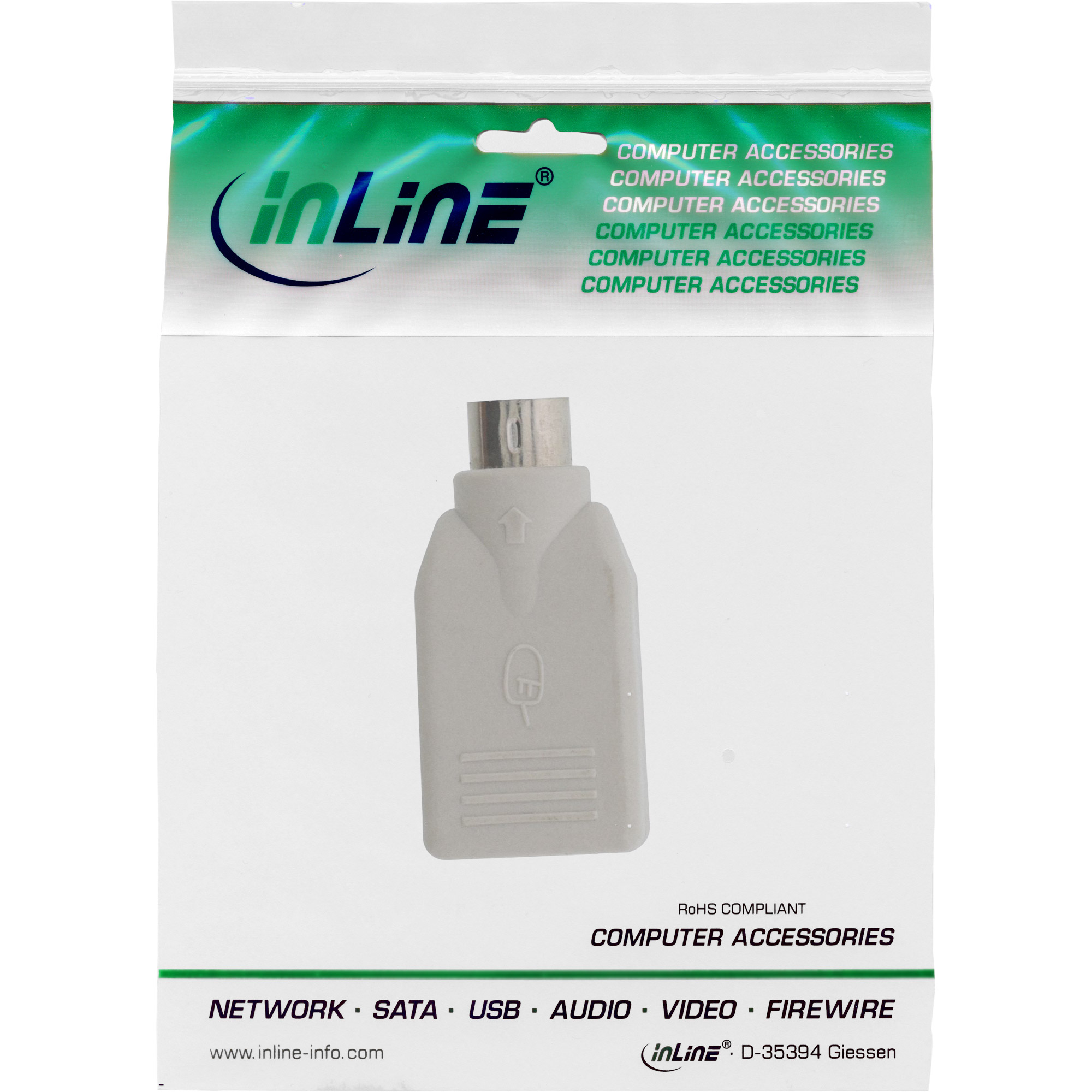 Inline® USB PS/2 Adapter, USB Buchse A auf PS/2 Stecker