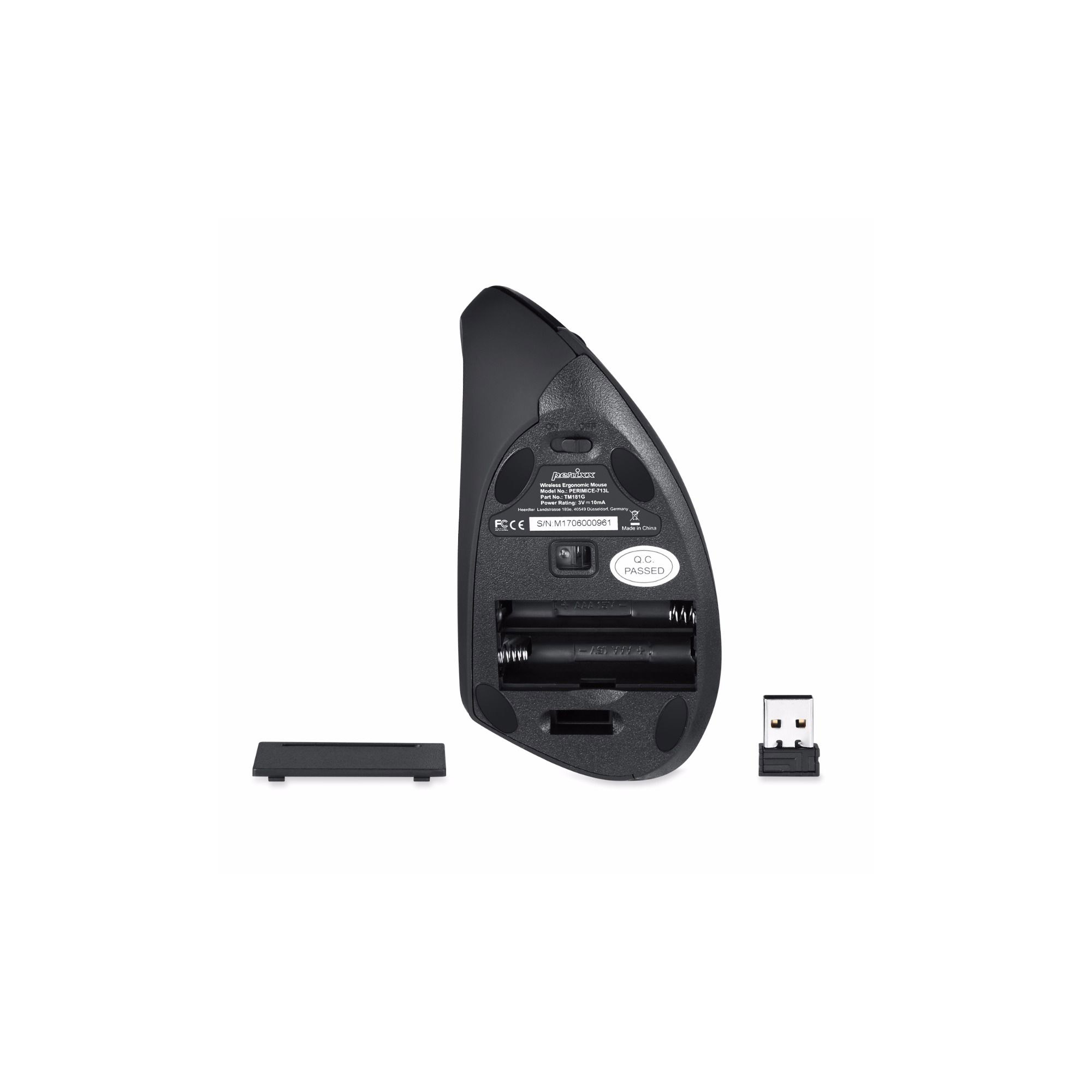Perixx PERIMICE-713 L, ergonomische Maus, für LinksHänder, vertikal, schwarz