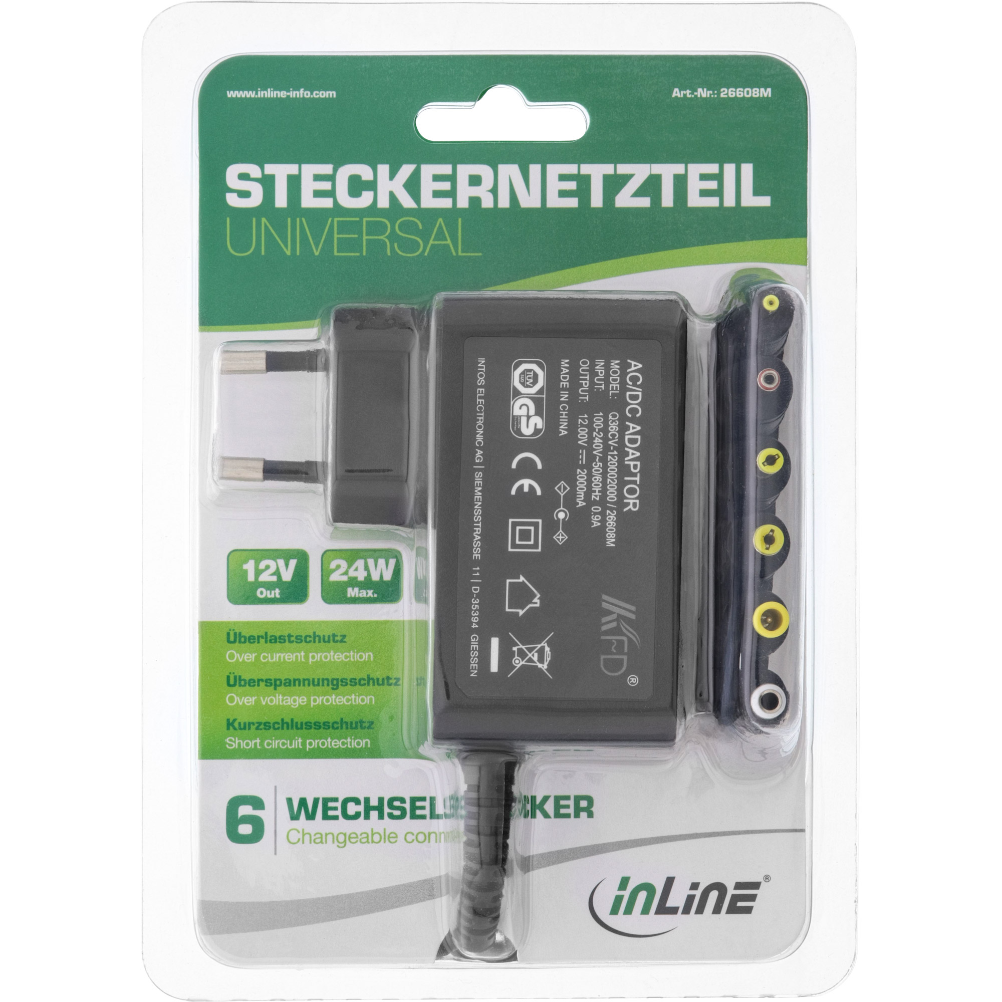 Inline® Universal Steckernetzteil, 12V / 24W mit 6 Wechselsteckern Inline® Universal Steckernetzteil, 12V / 24W mit 6 Wechselsteckern