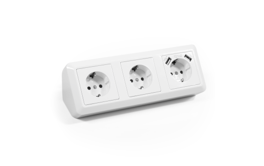 Steckdosenblock McPower ''Cup'' Aufbau, weiß, 3-fach Schutzkontakt + USB