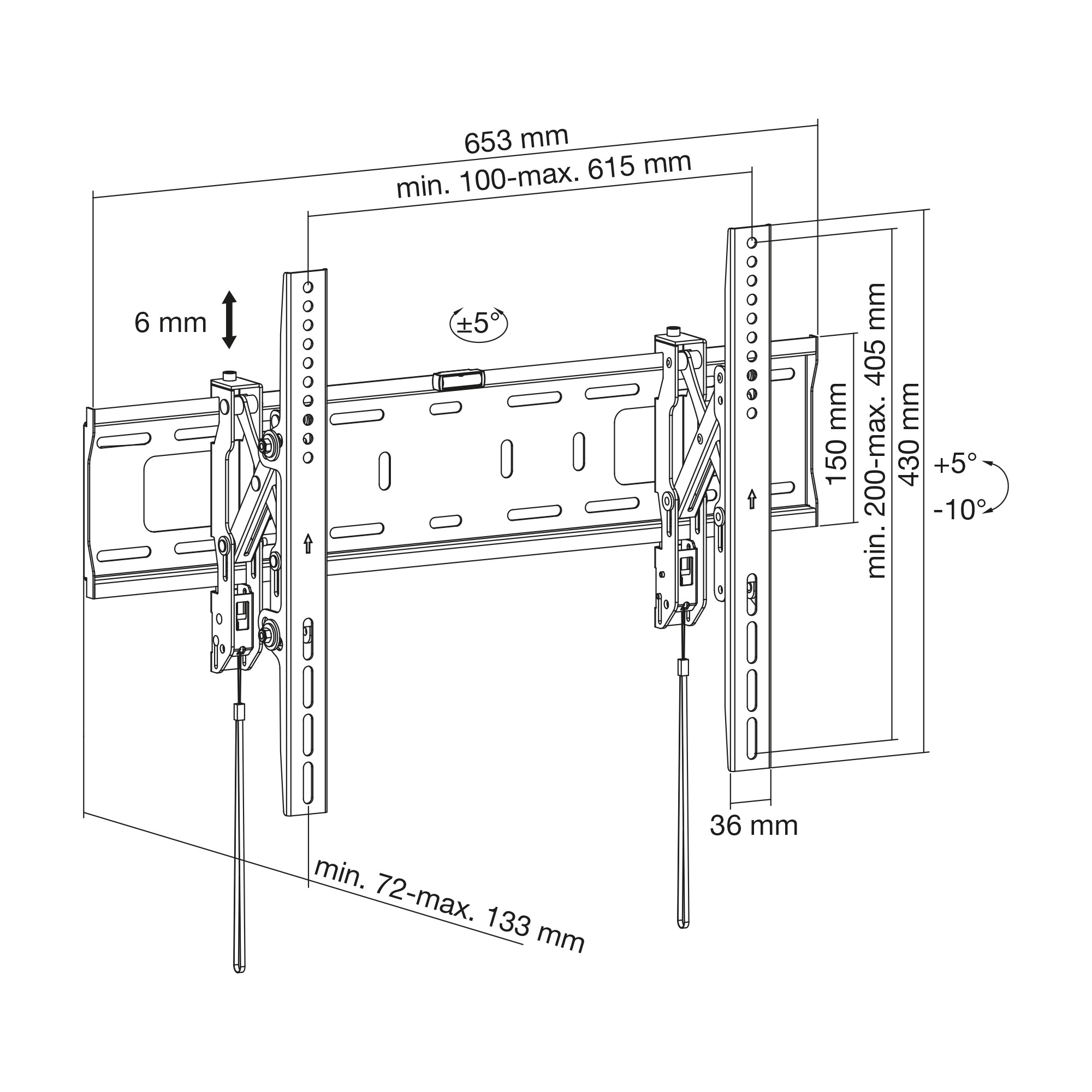 Inline® Schwerlast-TV-Wandhalterung, neigbar, für Flach-TV (37-80"), max. 75kg