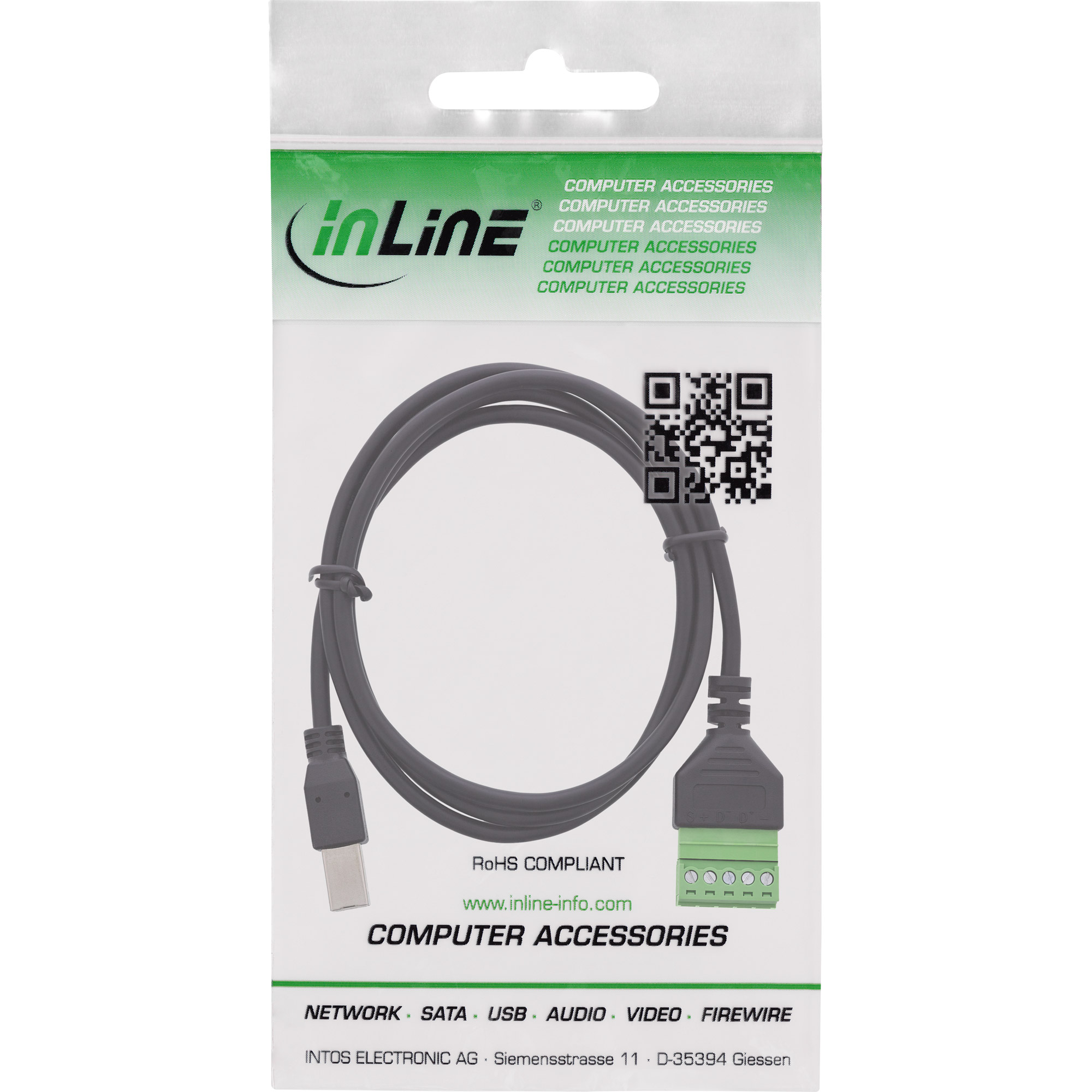 InLine® USB-B Stecker an Terminalblock, 5-polig, mit Kabel