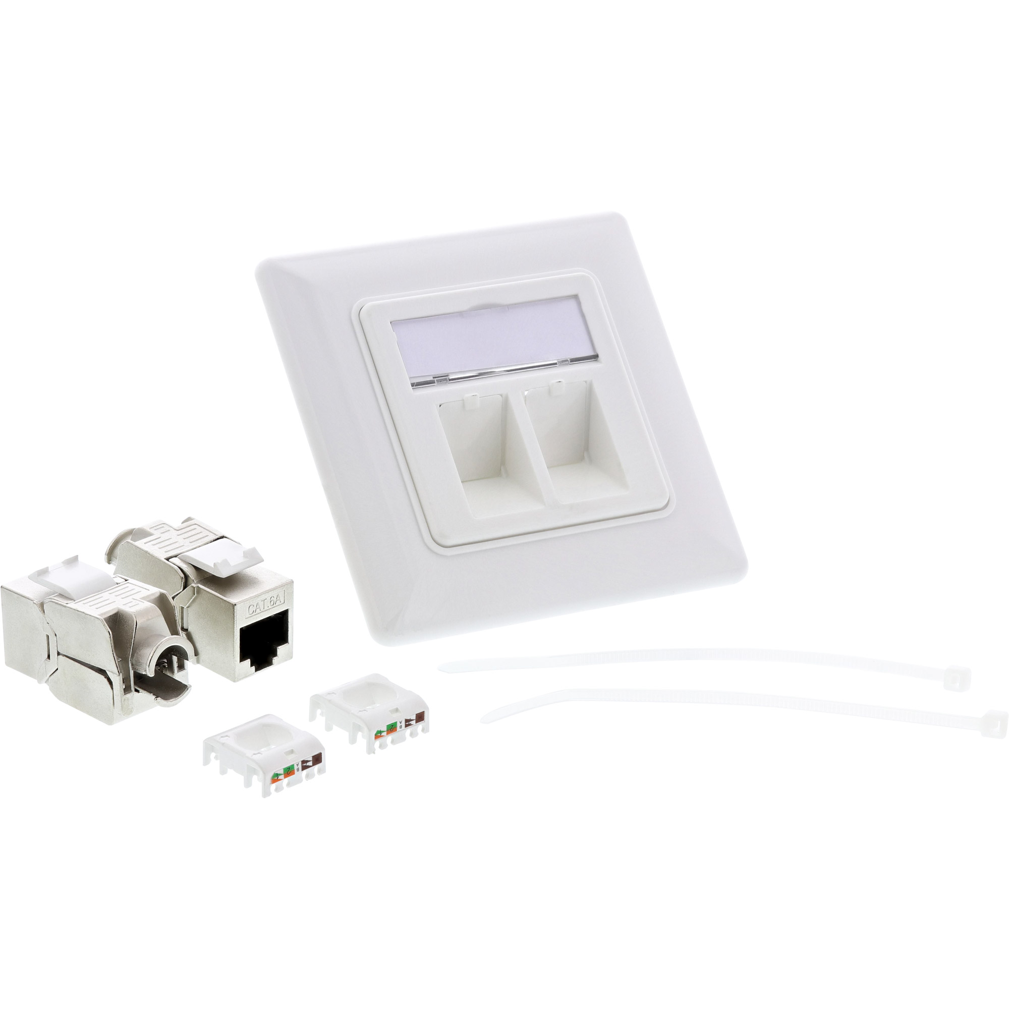 Inline® Cat.6A Anschlussdose, Unterputz, 2x Keystone RJ45 Buchse, weiß RAL9010