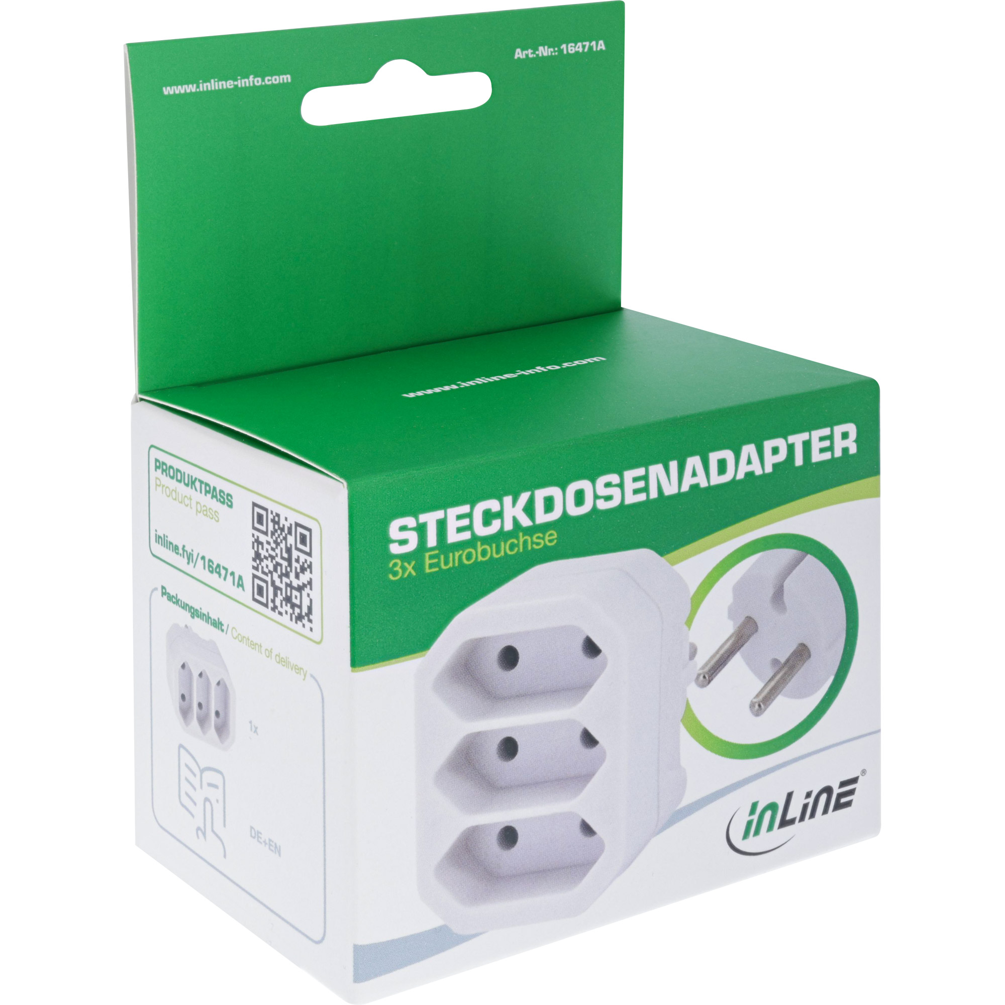 InLine® Steckdosenadapter, Schutzkontakt Stecker an 3x Eurobuchse, weiß InLine® Steckdosenadapter, Schutzkontakt Stecker an 3x Eurobuchse, weiß