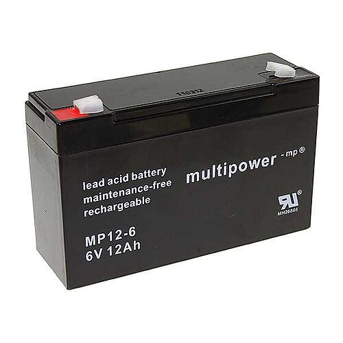 Multipower MP12-6 AGM Akku 6 V 12 Ah - 4,8 mm Faston Anschluss