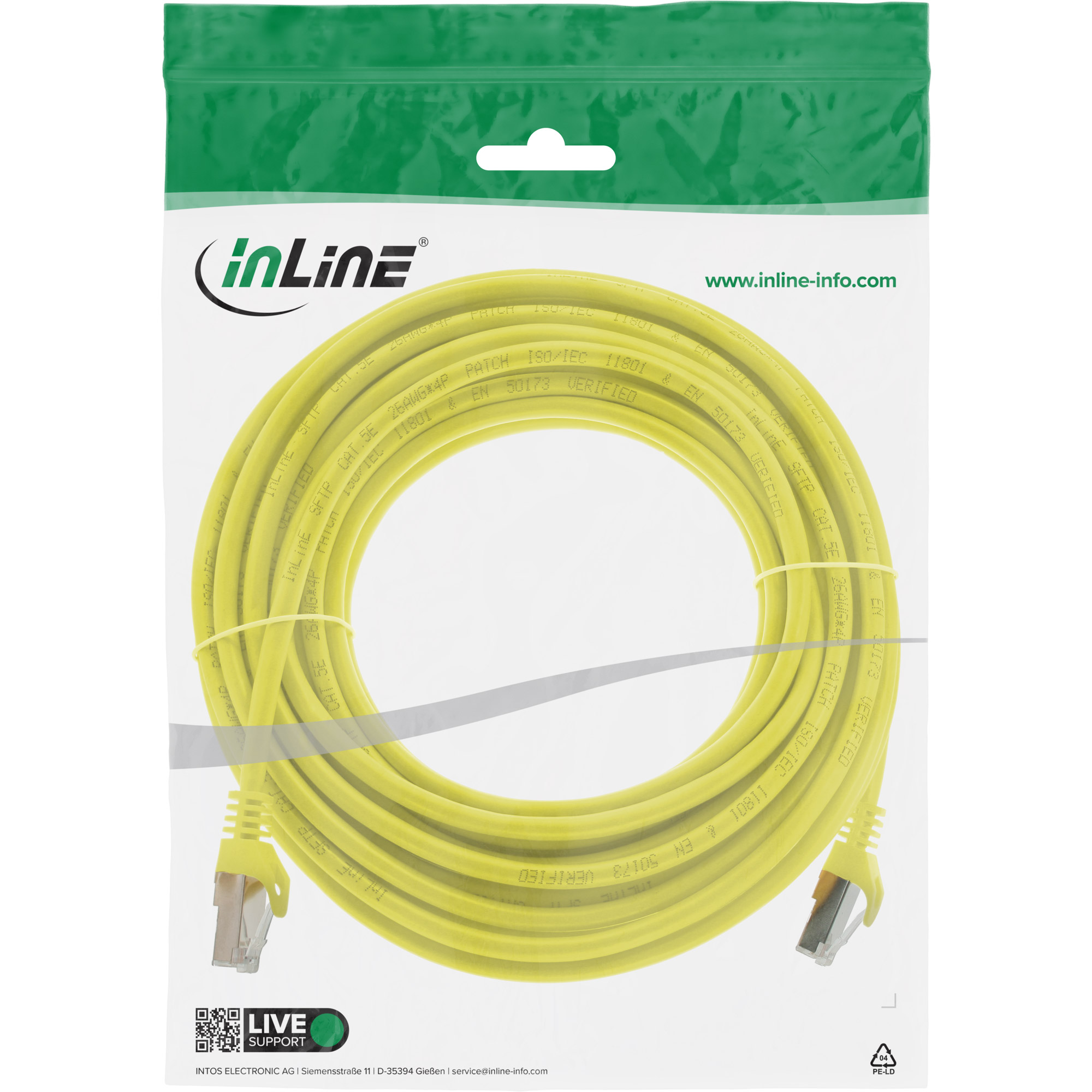 Inline® Patchkabel, SF/UTP, Cat.5e, gelb, 5m