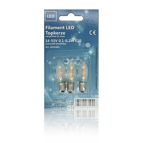 BP Filament LED Topkerze 12-55V 0,2W voll geriffelt für Innen 3er-Blister