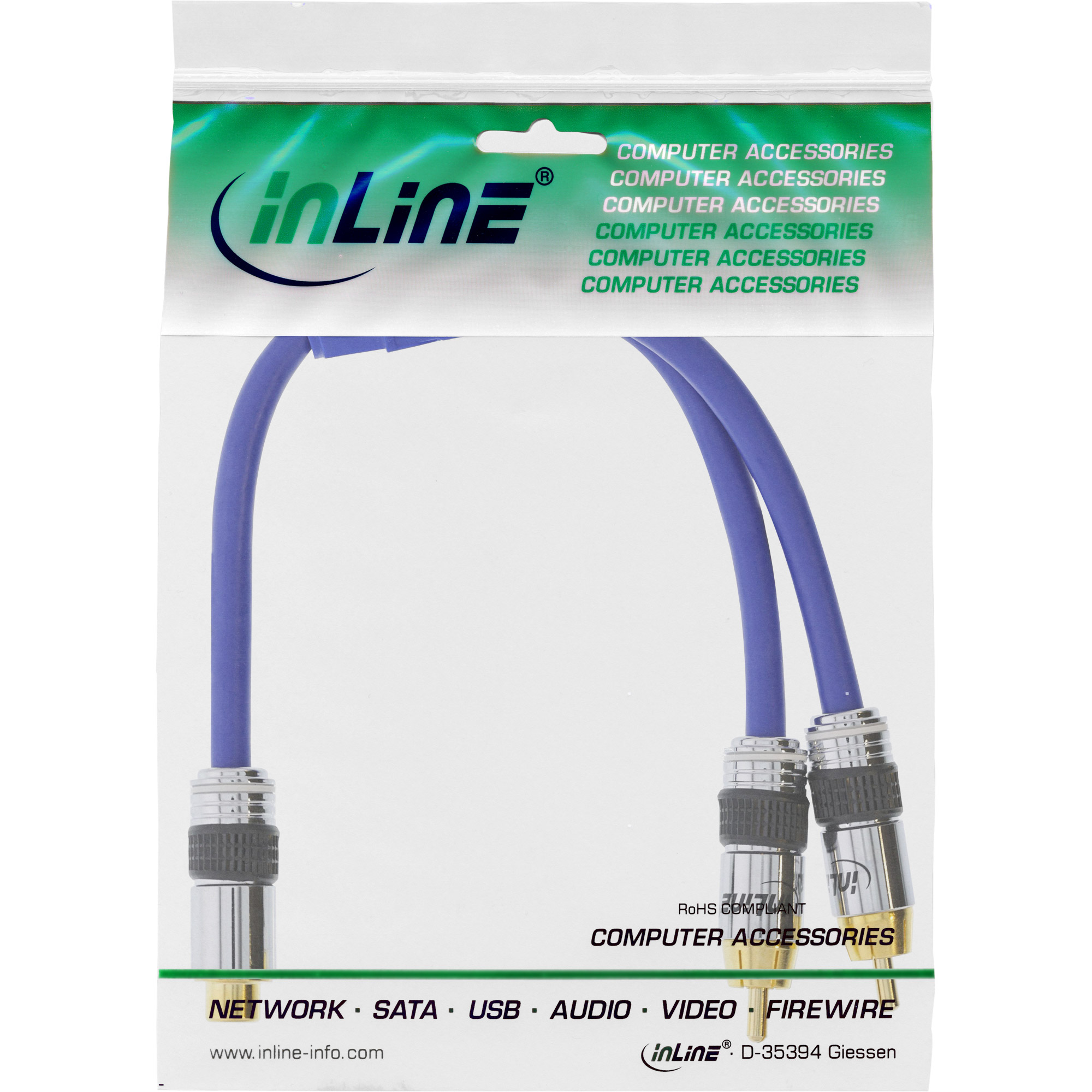 0.25m - Inline® Cinch-Y-Kabel, PREMIUM, 1x Cinch Buchse zu 2x Cinch Stecker
