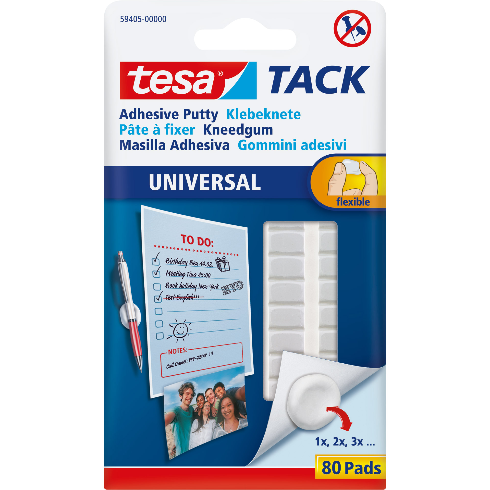 tesa Klebeknete TACK, 80 Stück, wiederverwendbar, weiß tesa Klebeknete TACK, 80 Stück, wiederverwendbar, weiß