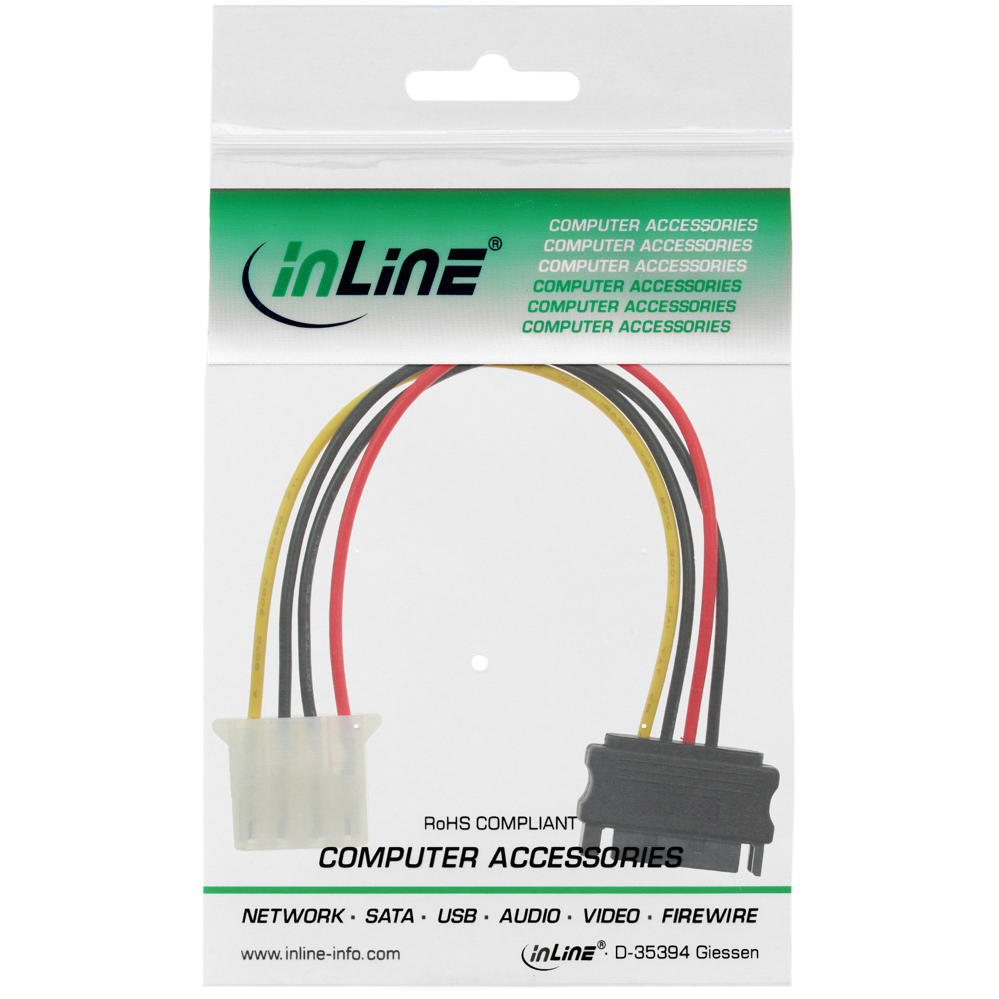 Inline® SATA Stromadapterkabel, 15pol SATA Buchse an 4pol Stecker, 0,30m