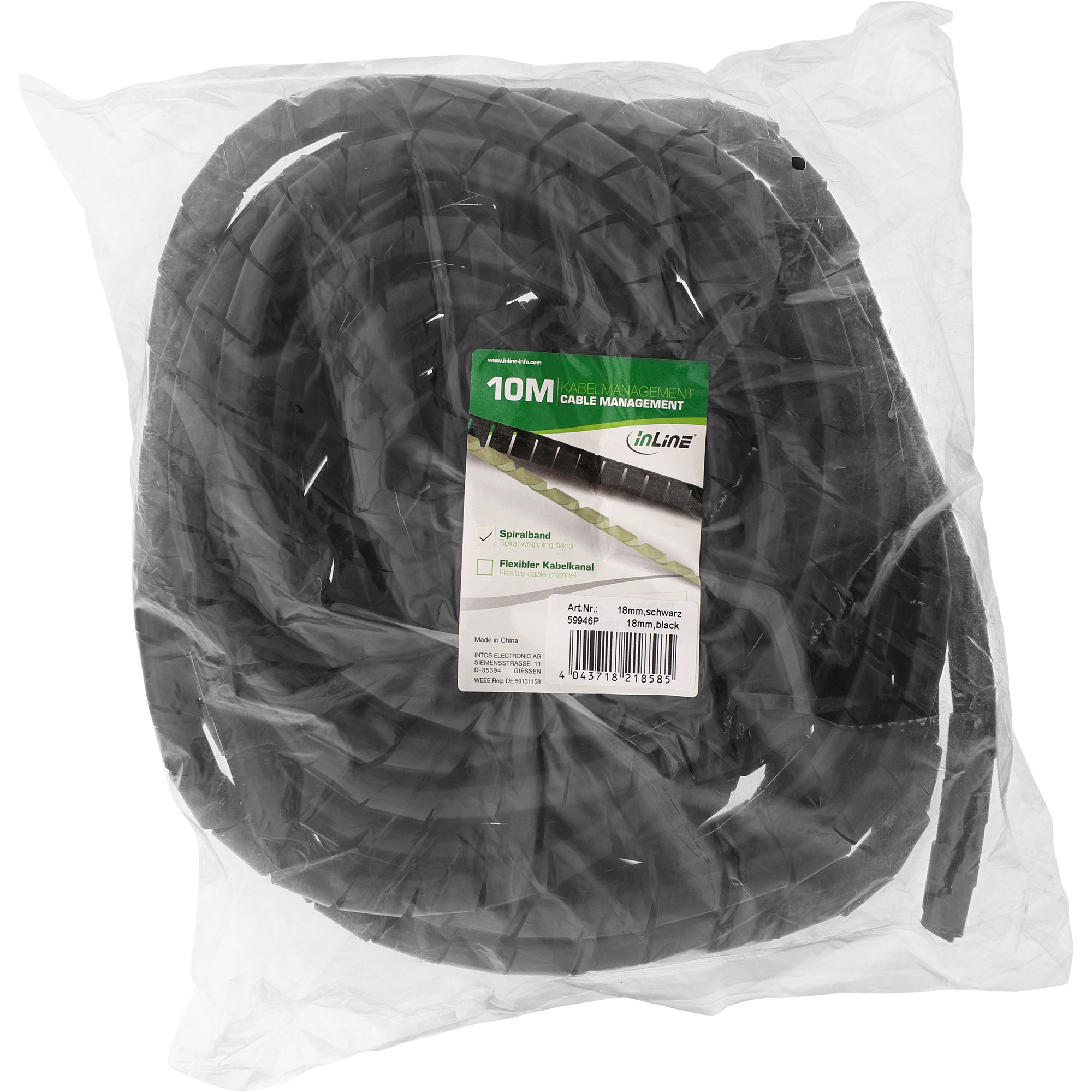 Inline® Spiralband 10m, schwarz, 18mm