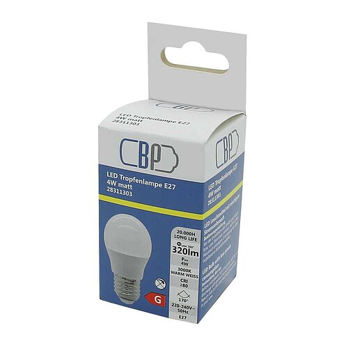 BP LED Tropfenlampe E27 4W warm weiß matt