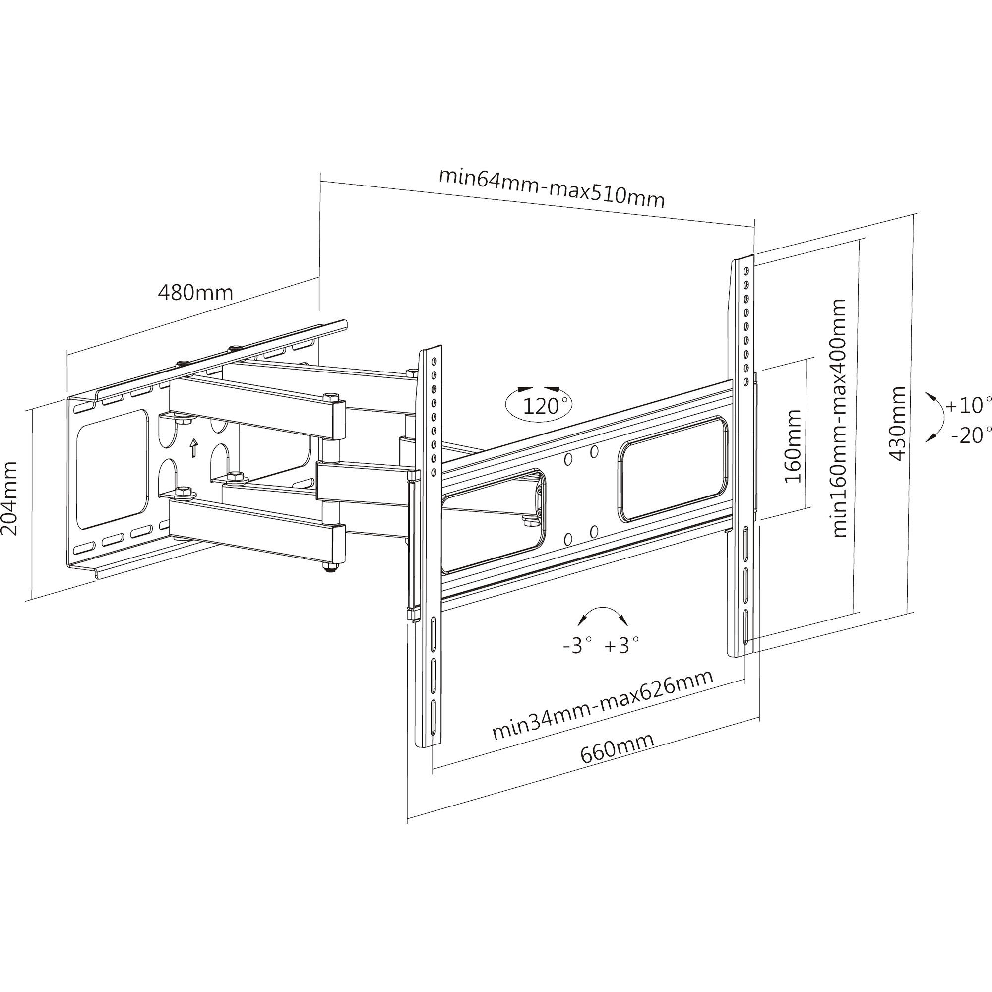 Inline® Wandhalterung, für Display 94-178cm (37-70"), max. 50kg