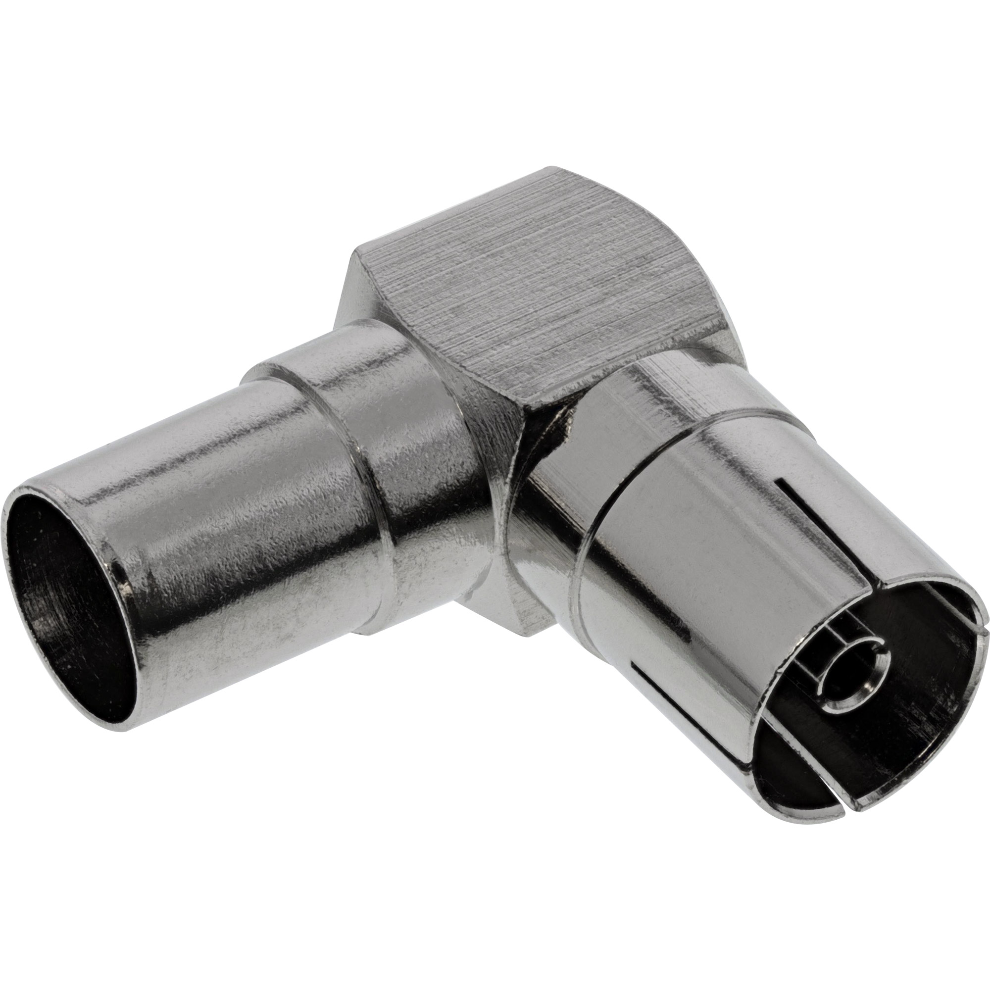 Inline® Antenne Koaxial Verbinder Stecker / Buchse, 90° gewinkelt, Metall Inline® Antenne Koaxial Verbinder Stecker / Buchse, 90° gewinkelt, Metall