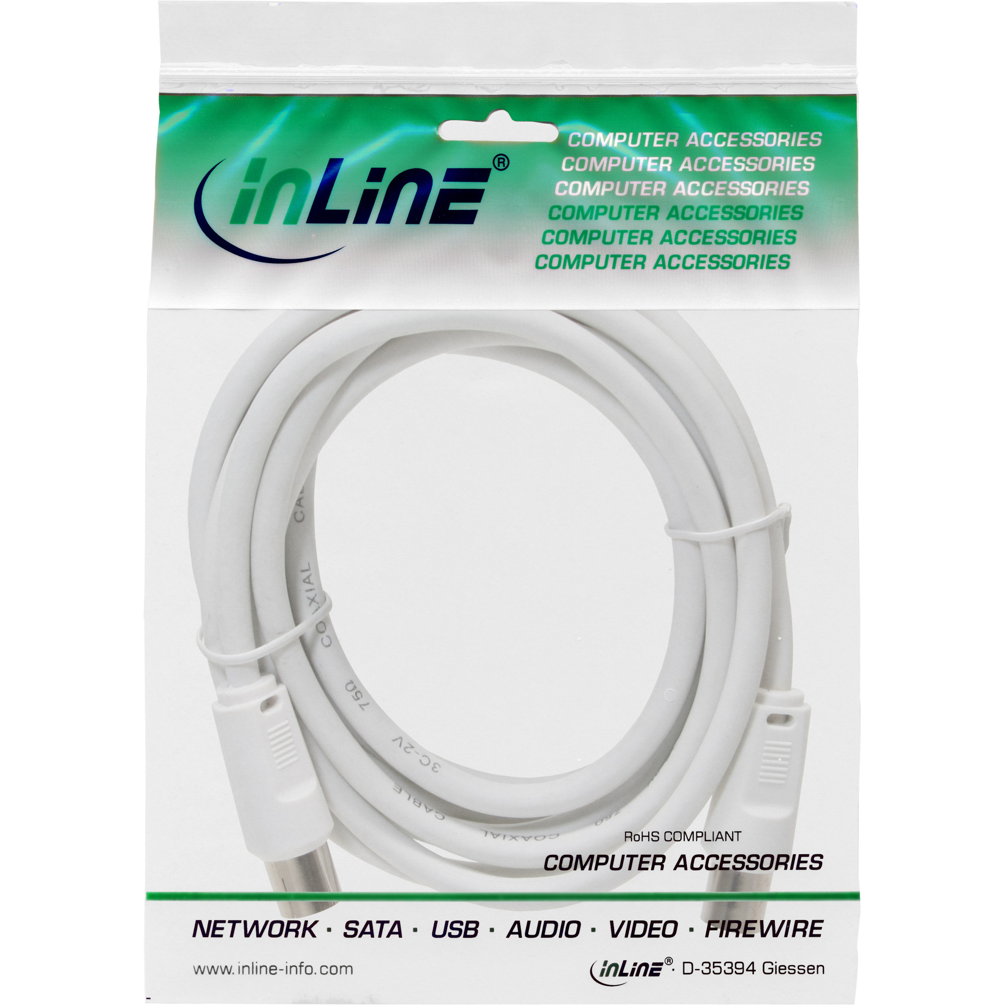 Inline® Antennenkabel, 2x geschirmt, >75dB, weiß, 10m