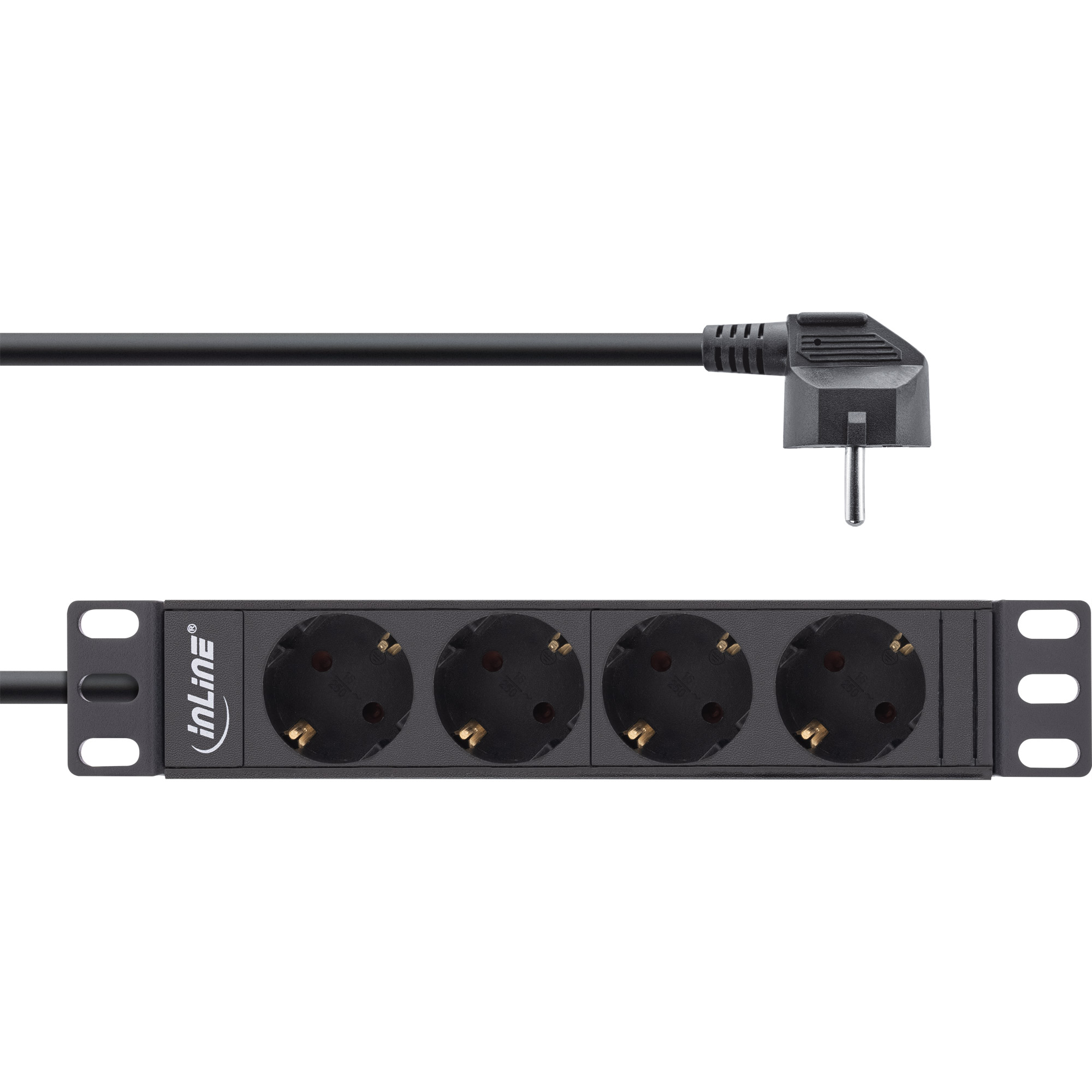 Inline® 10" Steckdosenleiste, 4-fach Schutzkontakt, ohne Schalter, 2m, schwarz