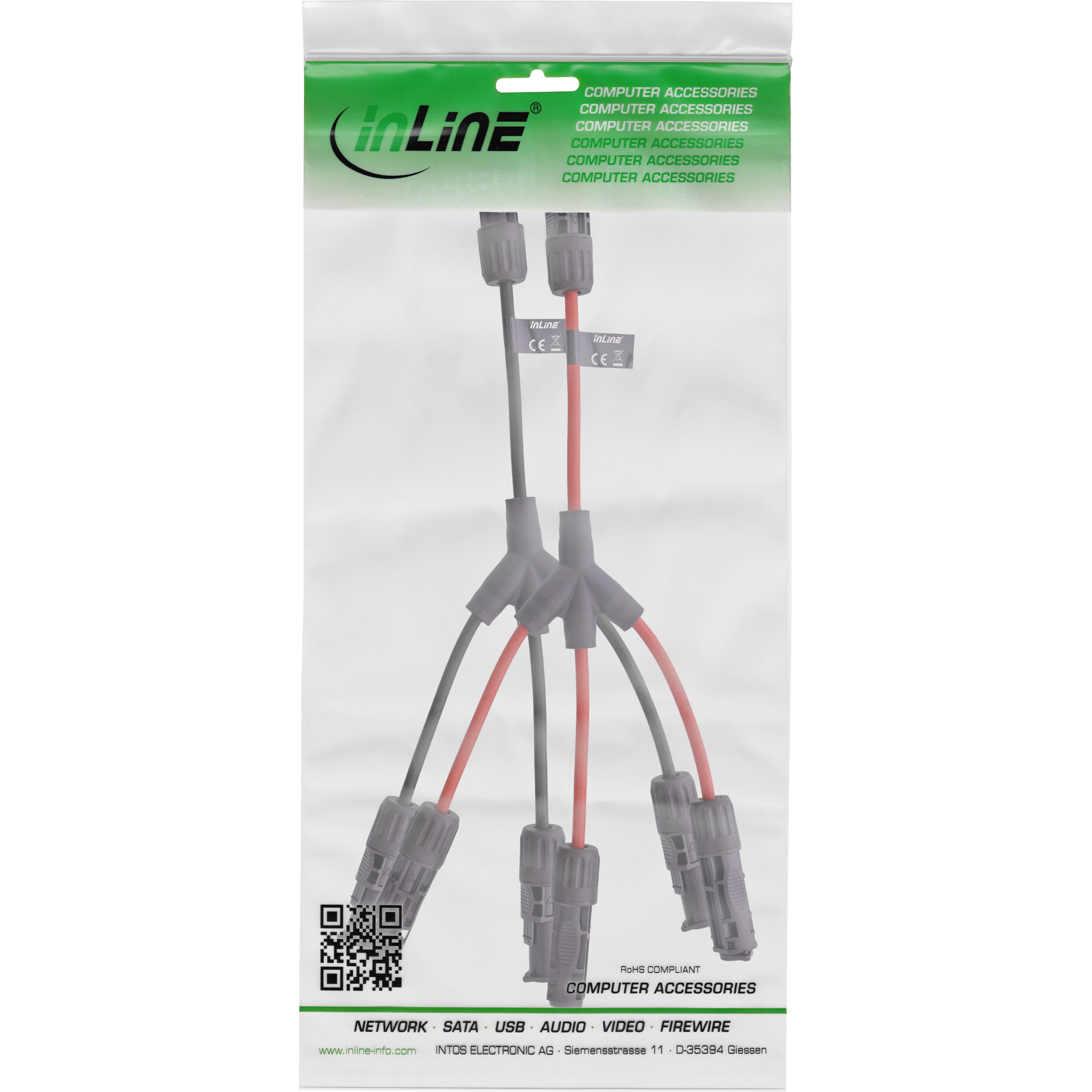 0.36m - InLine® Solarkabel 3-fach Verteiler-Set schwarz/rot