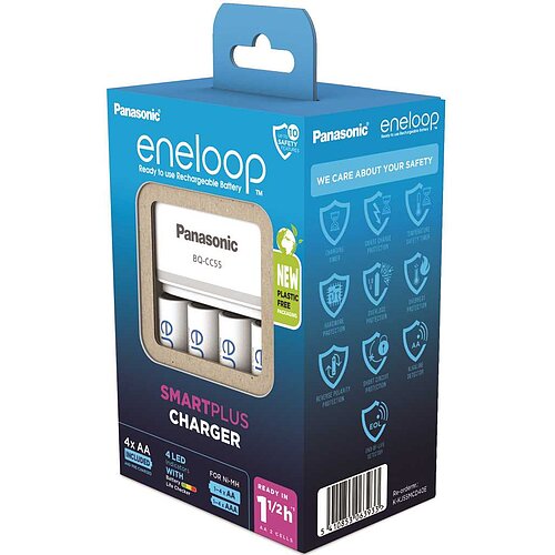 Panasonic eneloop Smart & Quick Charger BQ-CC55 inklusive 4x HR-3UTGB / BK-3MCDE