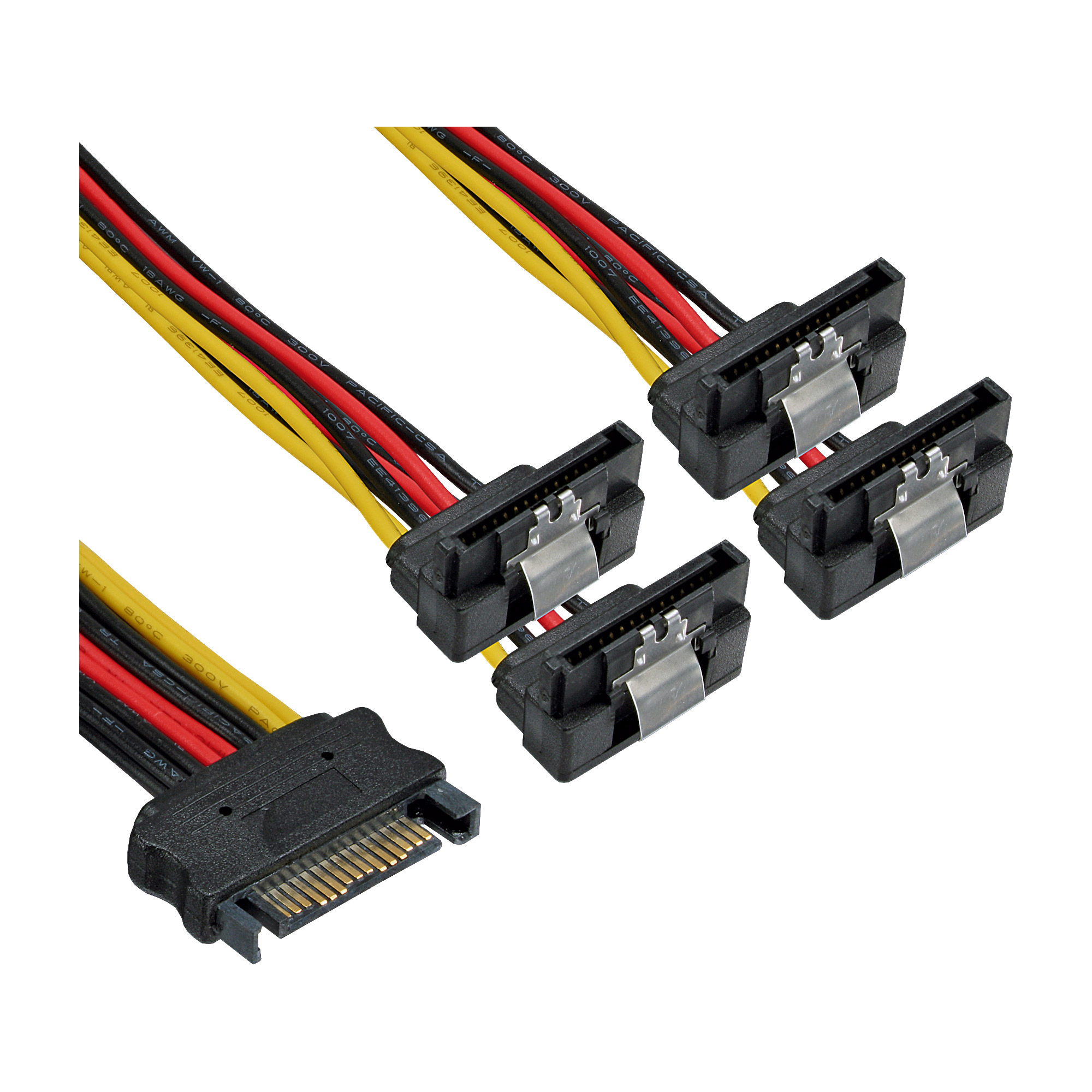 Inline® SATA Strom-Y-Kabel, SATA BU/4x SATA ST gew., m. Laschen, 0,30m