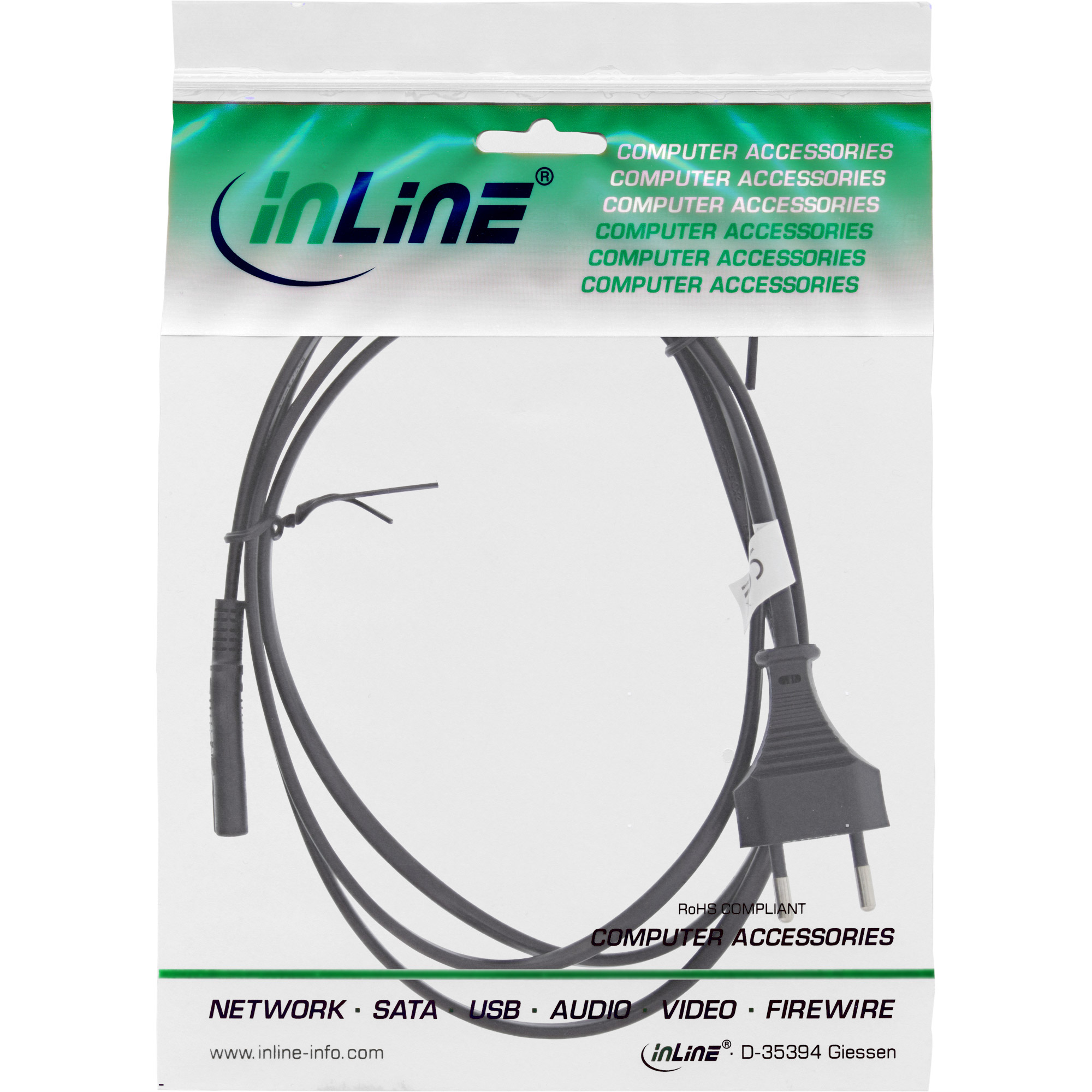Inline® Netzkabel, Netzstecker CEE7/16 Schweiz auf Euro 8 C7 Stecker, 1,8m Inline® Netzkabel, Netzstecker CEE7/16 Schweiz auf Euro 8 C7 Stecker, 1,8m