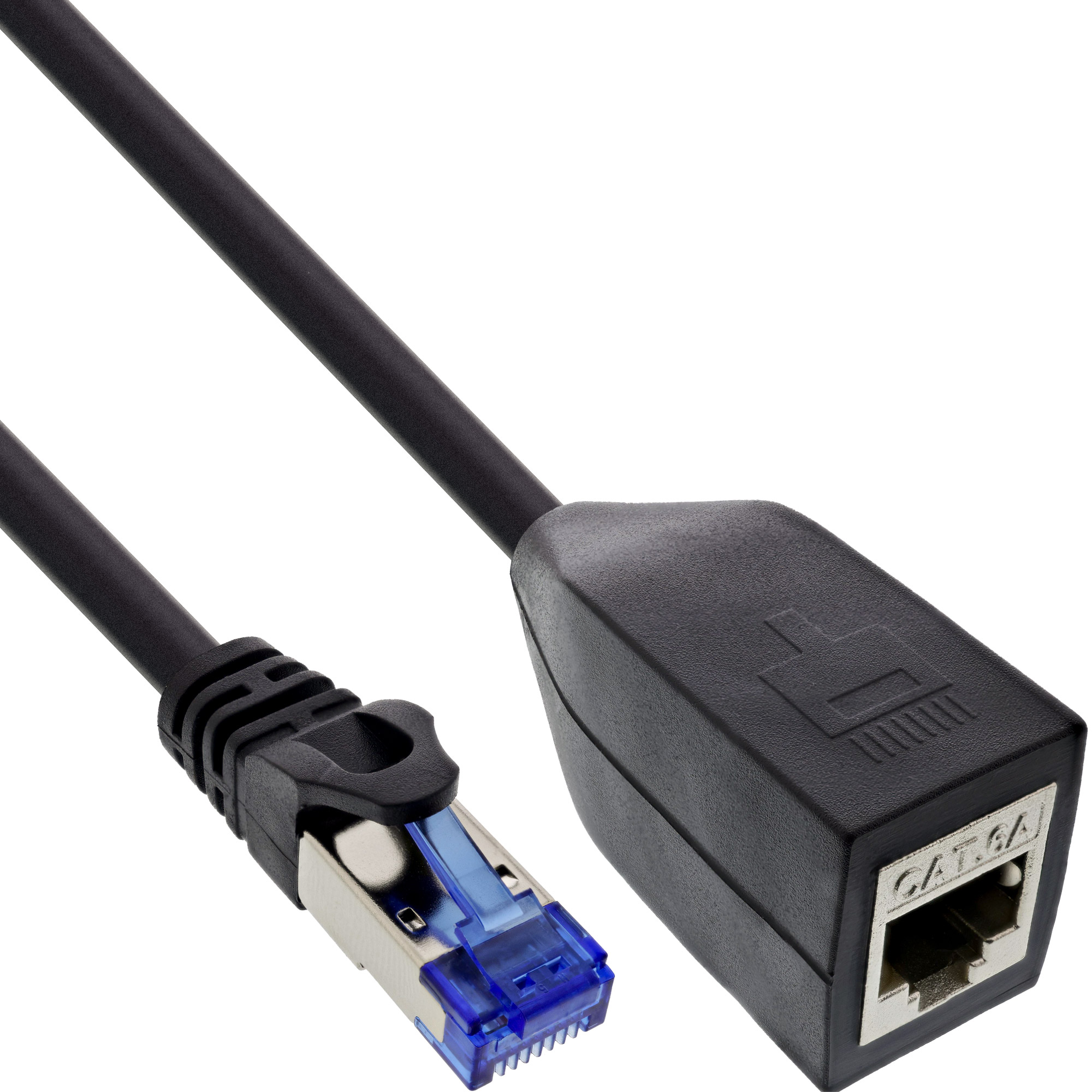 0.2m - Inline® RJ45 Schnittstellenschutz Cat.6A S/FTP, RJ45 St./Bu., schwarz