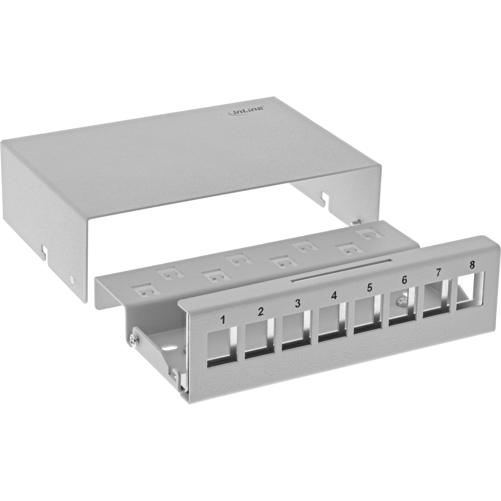 Inline® Patchfeld-Dose Aufputz für 8x Keystone RJ45, Metall, lichtgrau RAL7035
