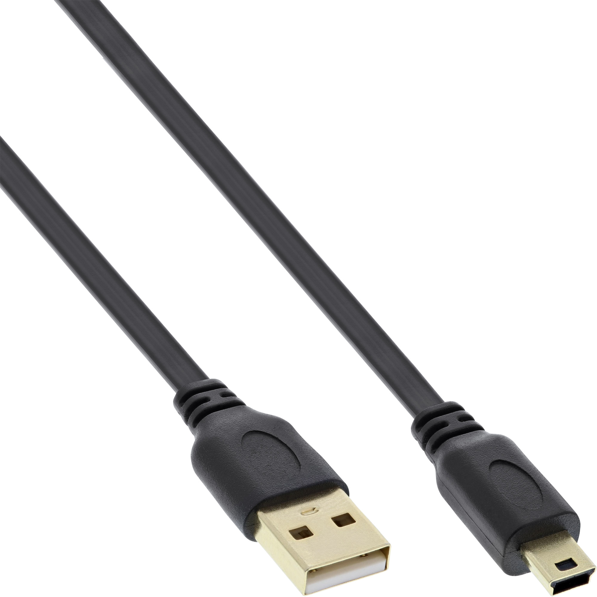 Inline® USB 2.0 Flachkabel, USB A ST an Mini-B ST (5pol.), schwarz, 0,3m