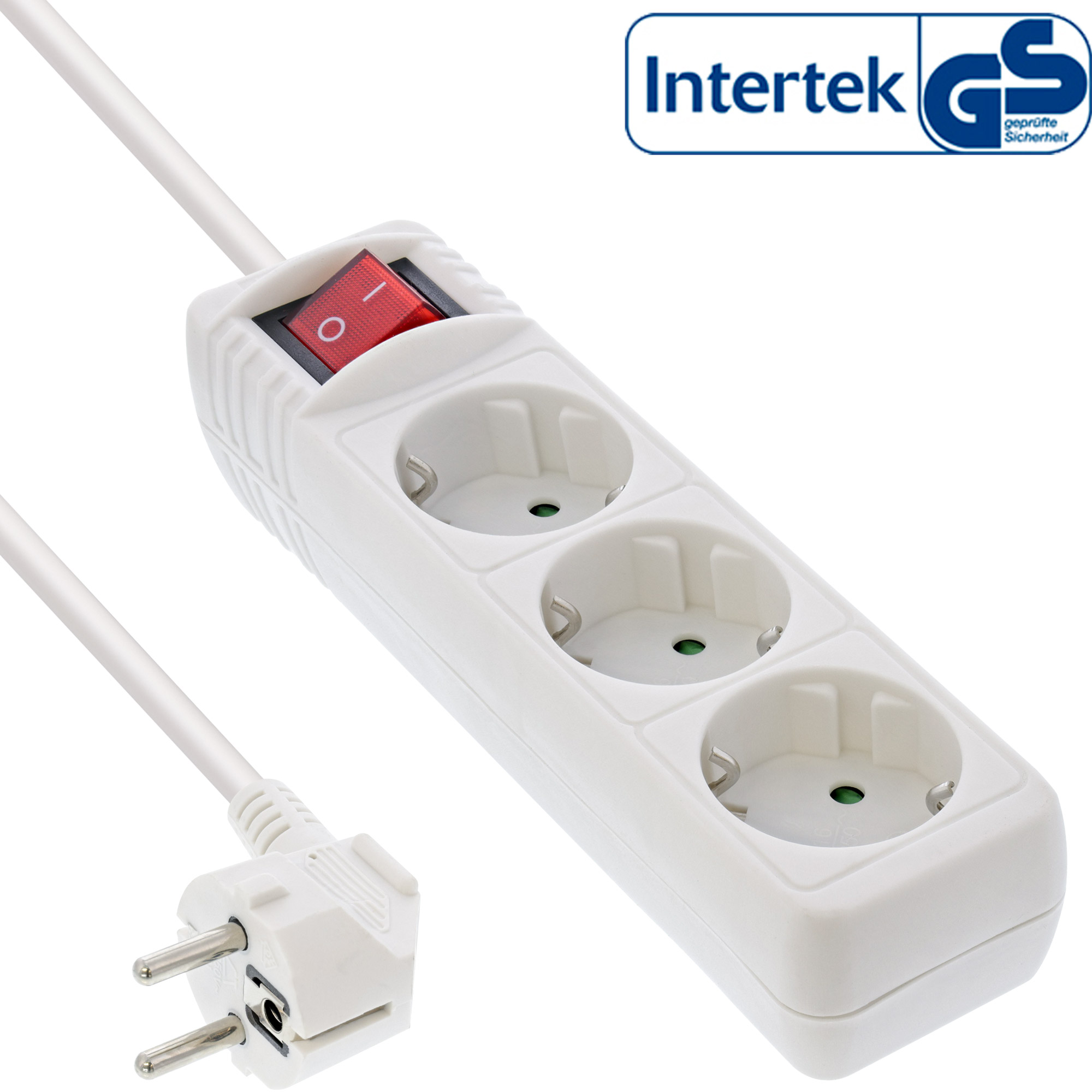 Inline® Steckdosenleiste, 3-fach Schutzkontakt, mit Schalter, weiß, 3m