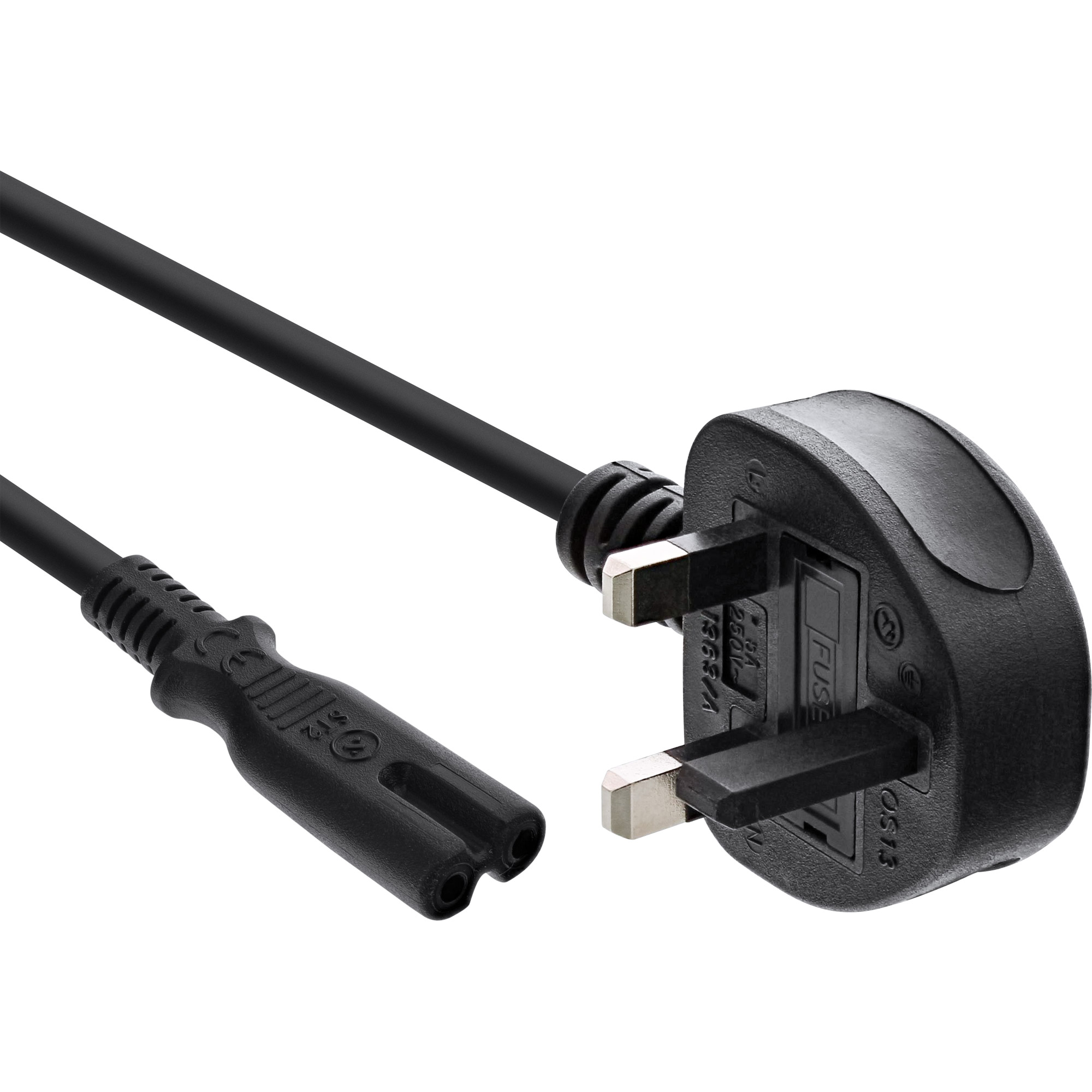 Netzkabel England Stecker auf Euro 8 C7 Buchse - Schwarz - 1,8m