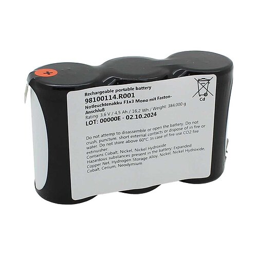 Notleuchtenakku NiCd 3,6V 4500mAh F1x3 Mono mit Faston-Anschluss +6,3mm / -4,8mm Notleuchtenakku NiCd 3,6V 4500mAh F1x3 Mono mit Faston-Anschluss +6,3mm / -4,8mm