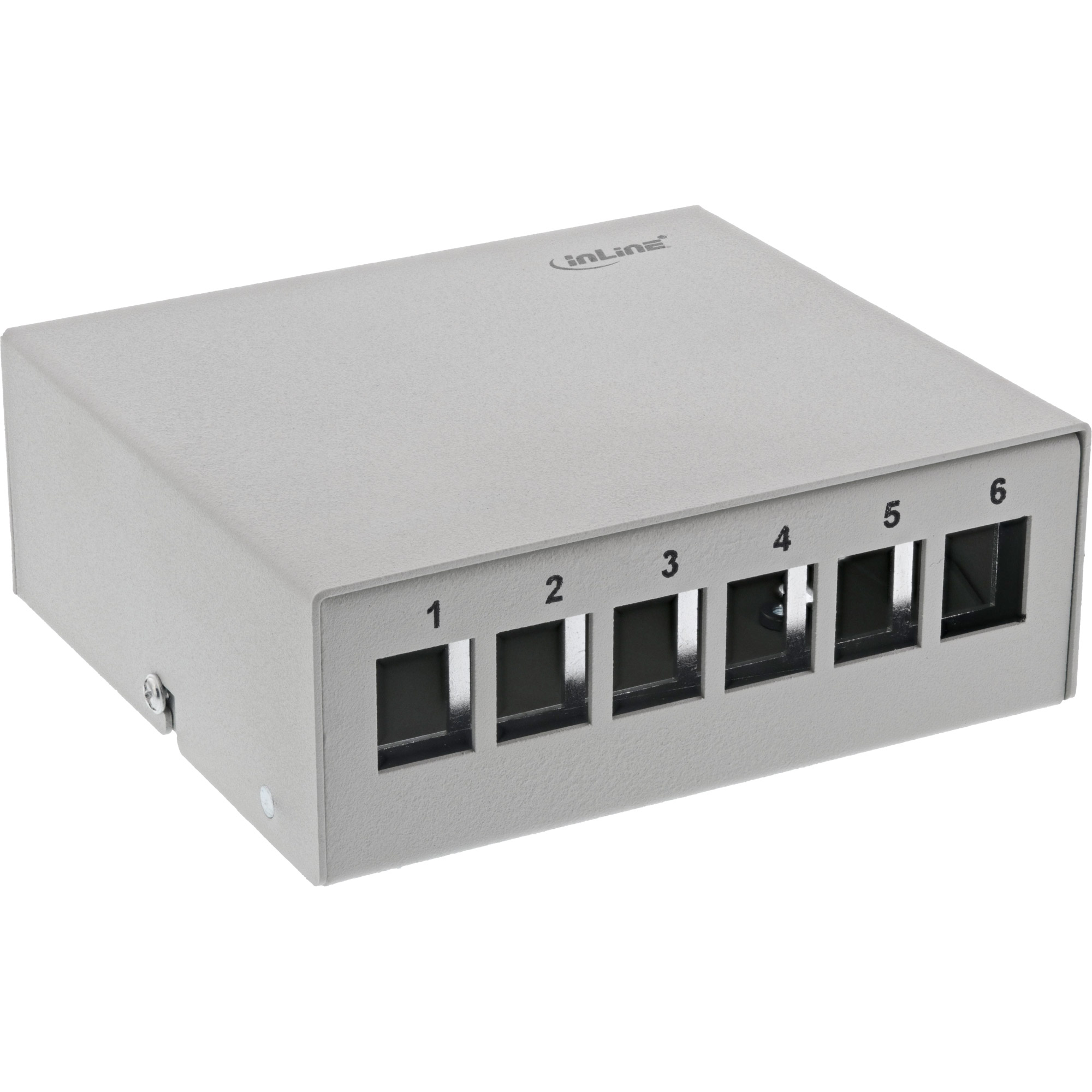 Inline® Patchfeld-Dose Aufputz für 6x Keystone RJ45, Metall, lichtgrau RAL7035