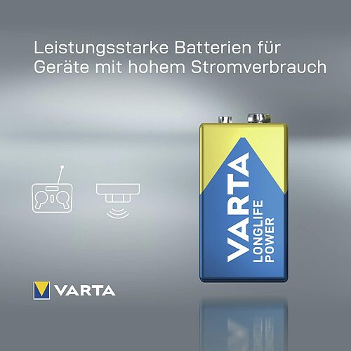Varta Longlife Power 9V Block 6LR61 Alkaline Batterie - 2er Verpackung