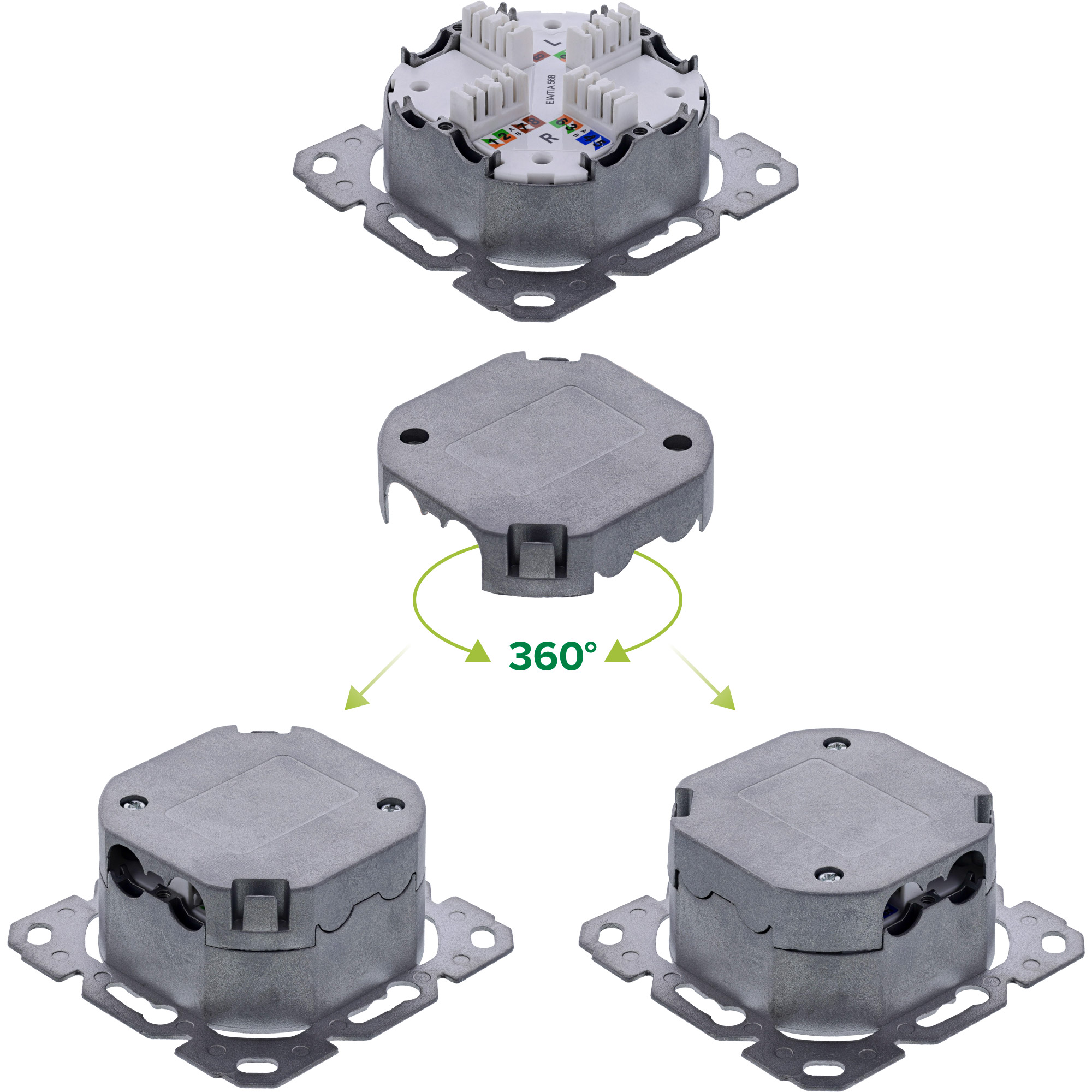 InLine® Cat.6A Netzwerkdose, 2x RJ45, AP/UP, geschirmt, weiß, 76842A