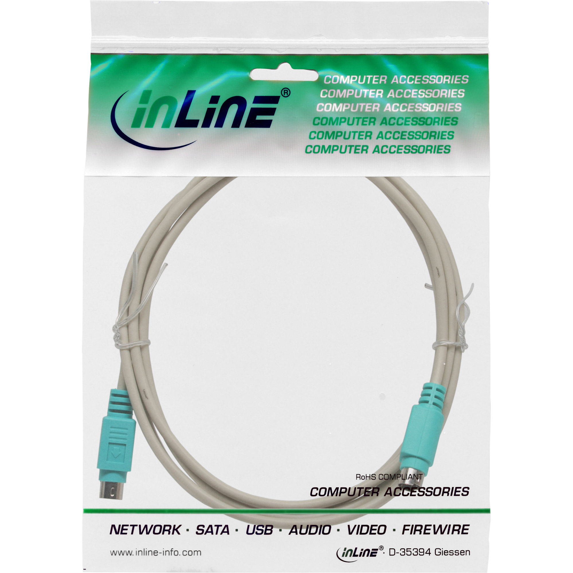 Inline® PS/2 Kabel, Stecker / Stecker, PC 99, Farbe grün, 2m Inline® PS/2 Kabel, Stecker / Stecker, PC 99, Farbe grün, 2m