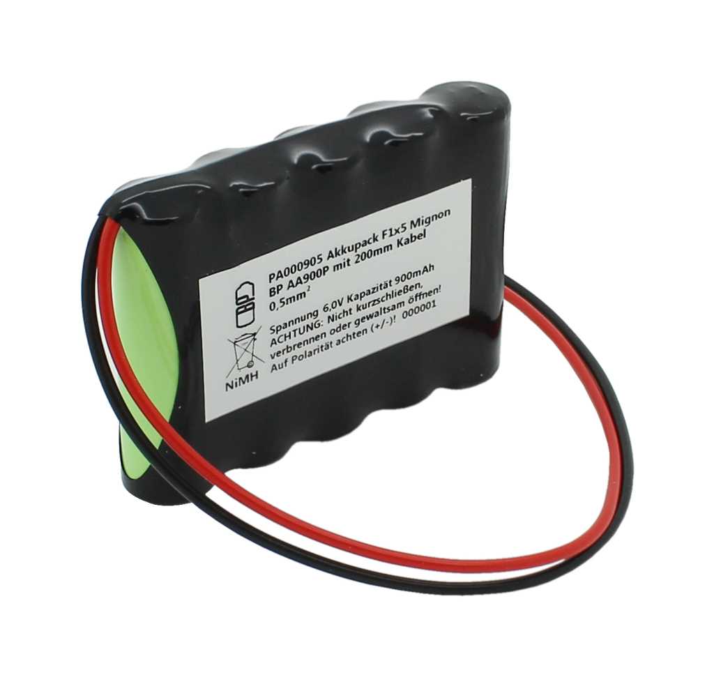 Akkupack NiMH 6,0V 900mAh F1x5 Mignon AA mit Kabel