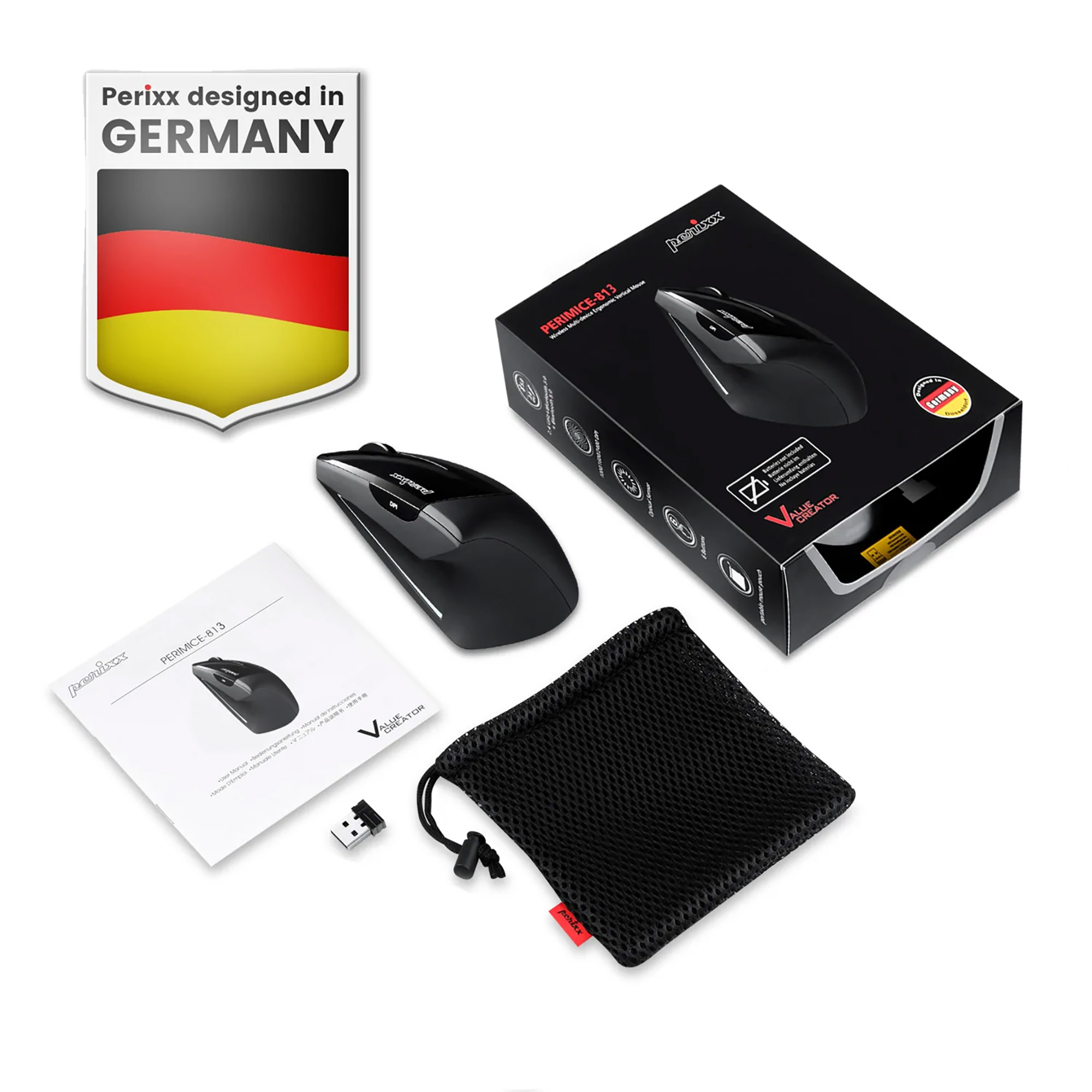 Perixx PERIMICE-813, ergonomische Multi-Device Maus, schnurlos, schwarz Perixx PERIMICE-813, ergonomische Multi-Device Maus, schnurlos, schwarz