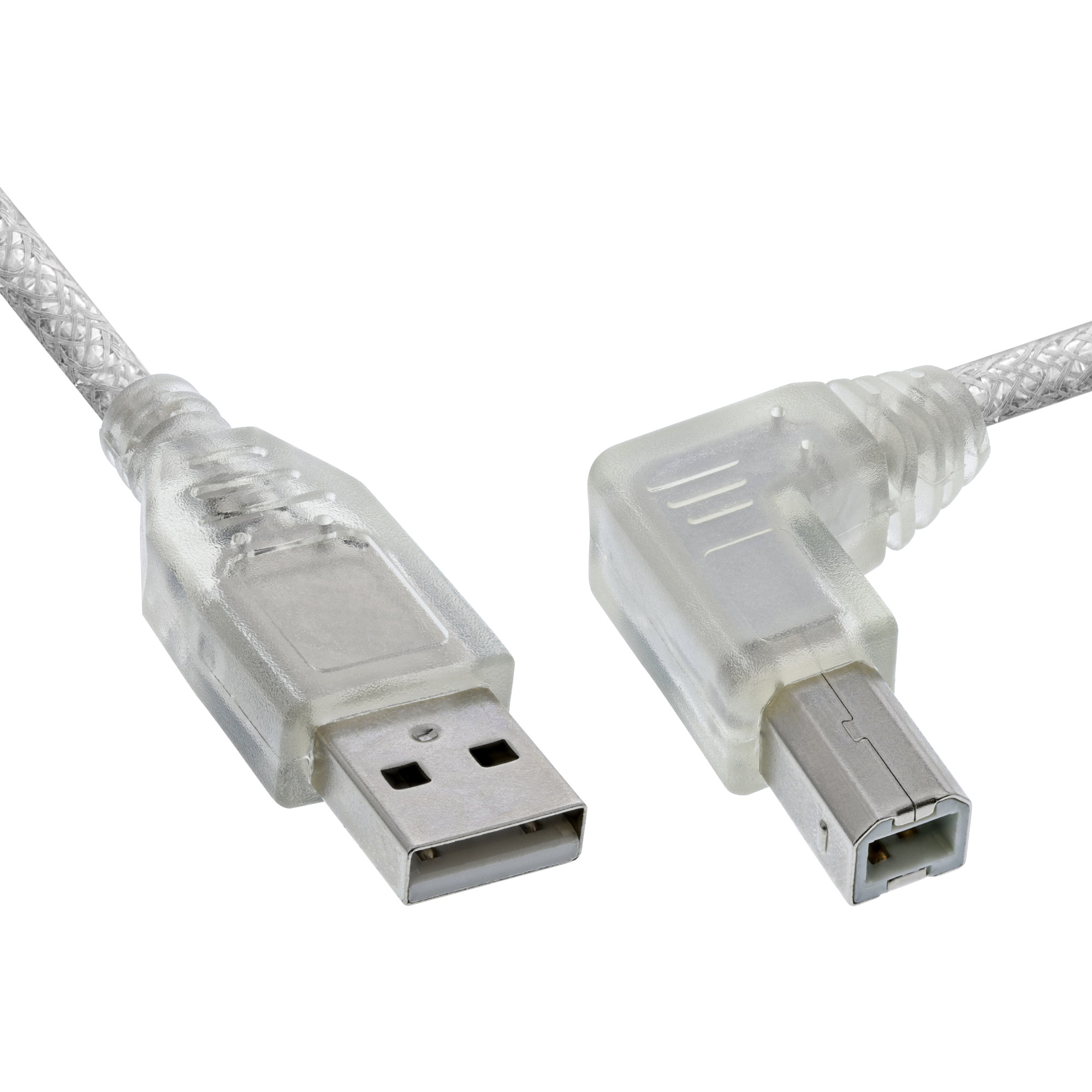 Inline® USB 2.0 Kabel, A an B rechts abgewinkelt, transparent, 3m