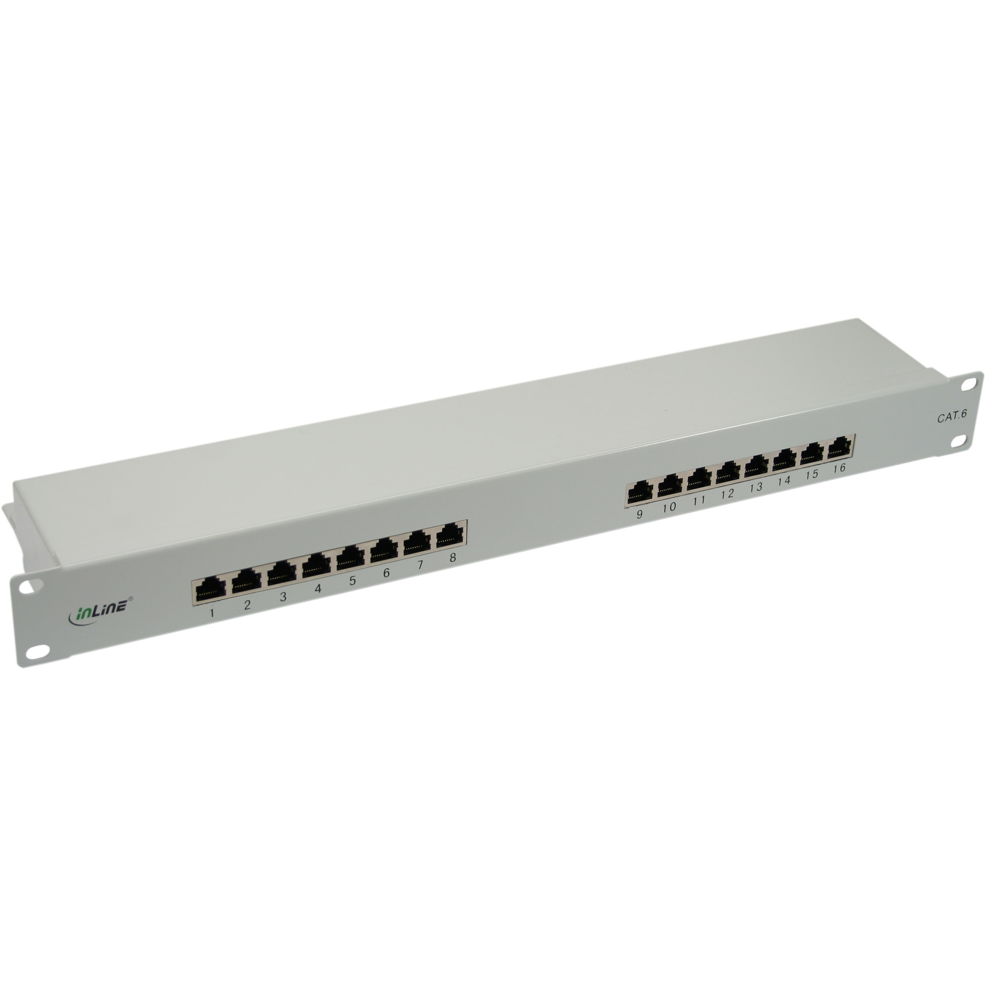 Inline® Patchfeld Cat.6, 16-fach, 48,26cm (19"), 1HE, lichtgrau, RAL7035