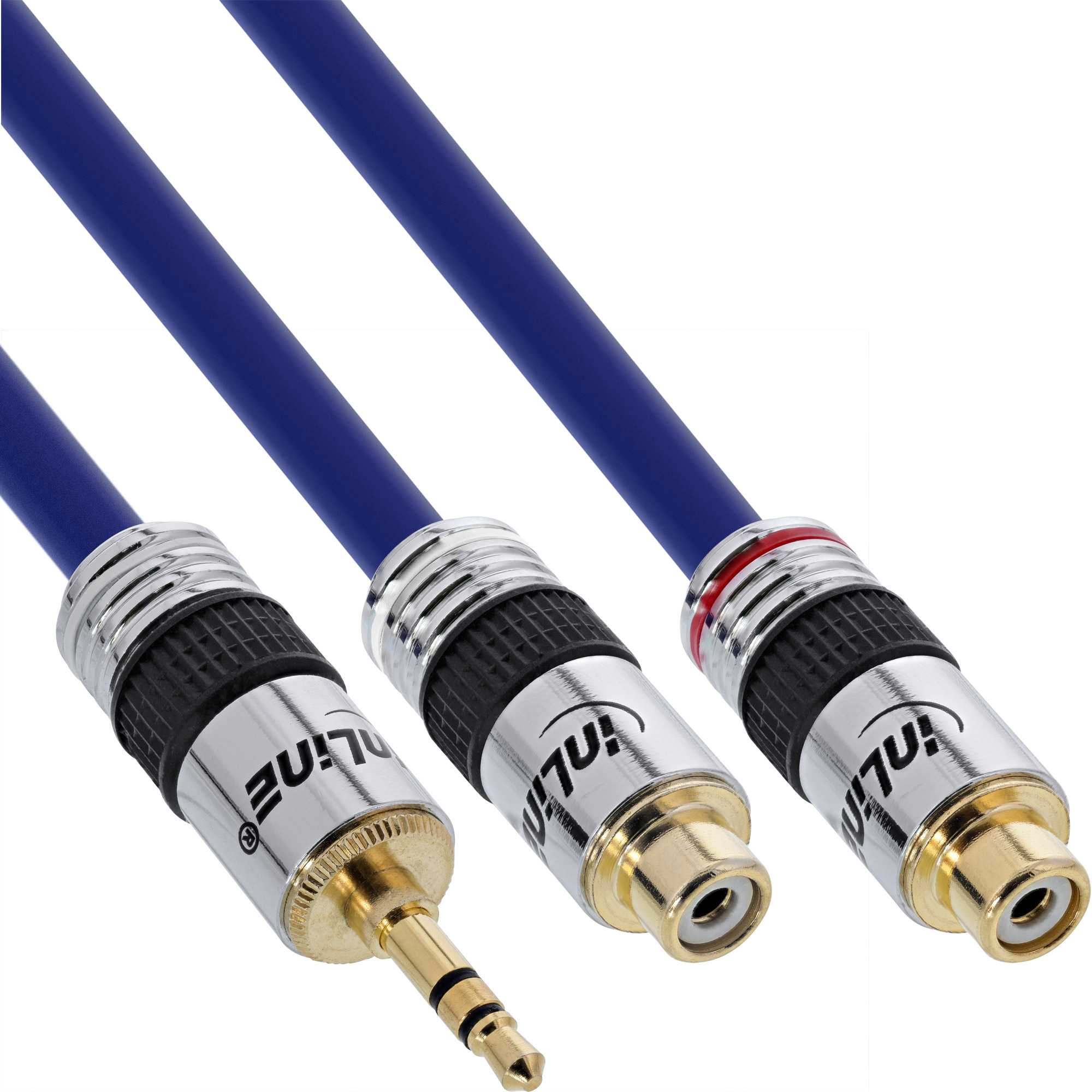 0.25m - Inline® Cinch/Klinke Kabel, PREMIUM, 2x Cinch Buchse an 3,5mm Klinke St.