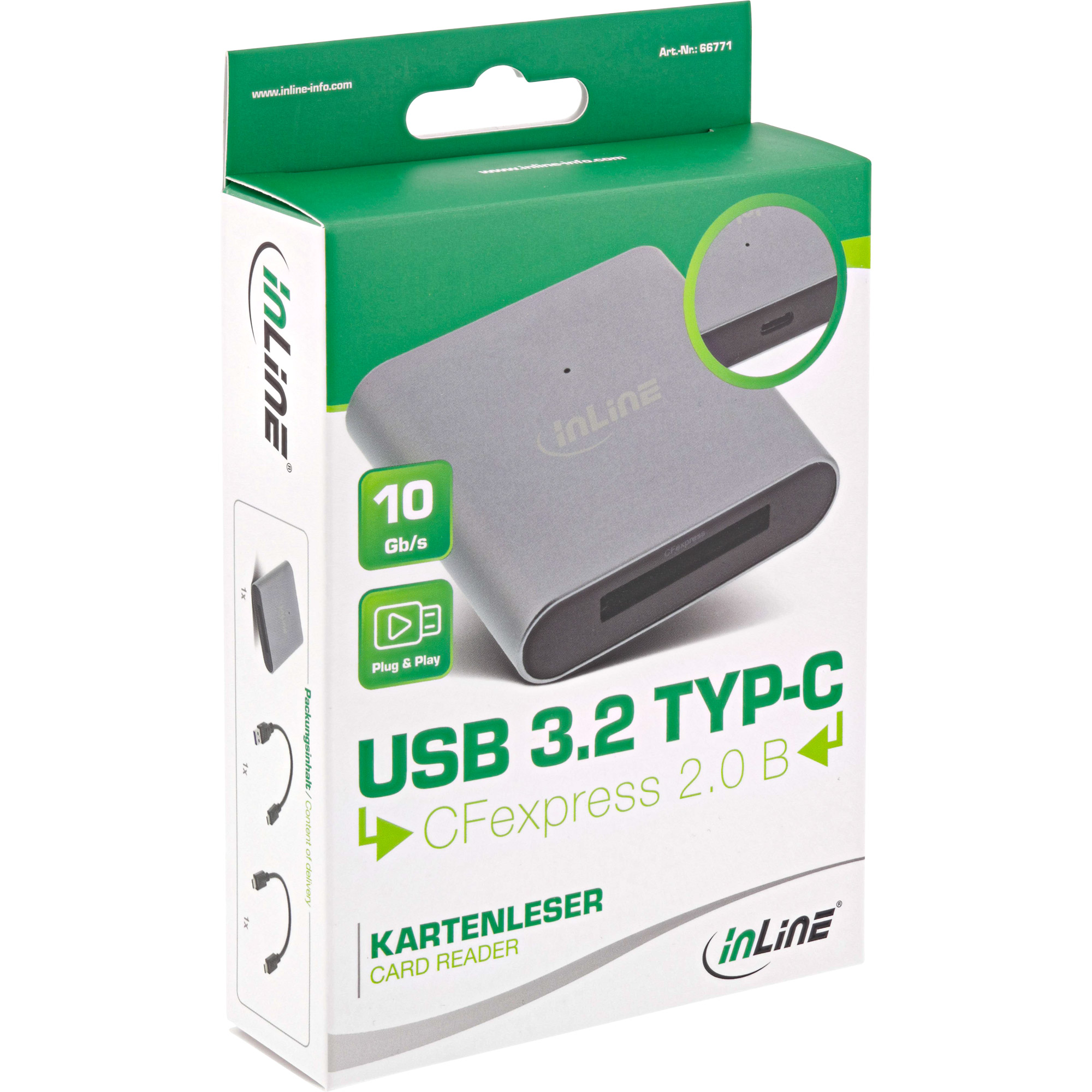 Inline® Card Reader USB 3.2 Gen.2 USB-C oder USB-A, für CFexpress Typ-B Karten Inline® Card Reader USB 3.2 Gen.2 USB-C oder USB-A, für CFexpress Typ-B Karten