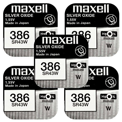 5x Maxell 386 SR43W 386 Silberoxid Batterie Maxell 1,55 V