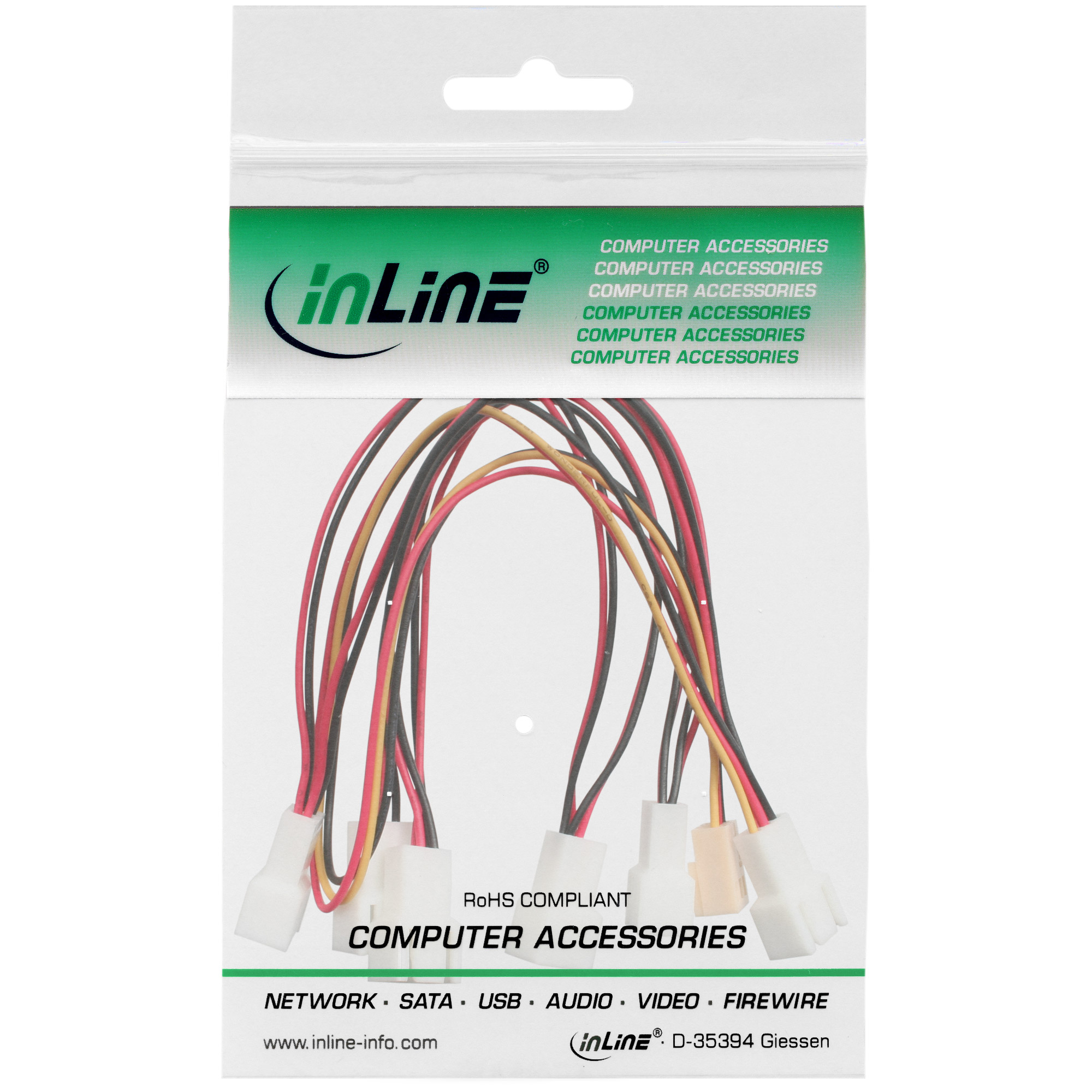 Inline® Lüfter Adapterkabel, 3pol Molex Buchse an 6x 3pol Molex Stecker