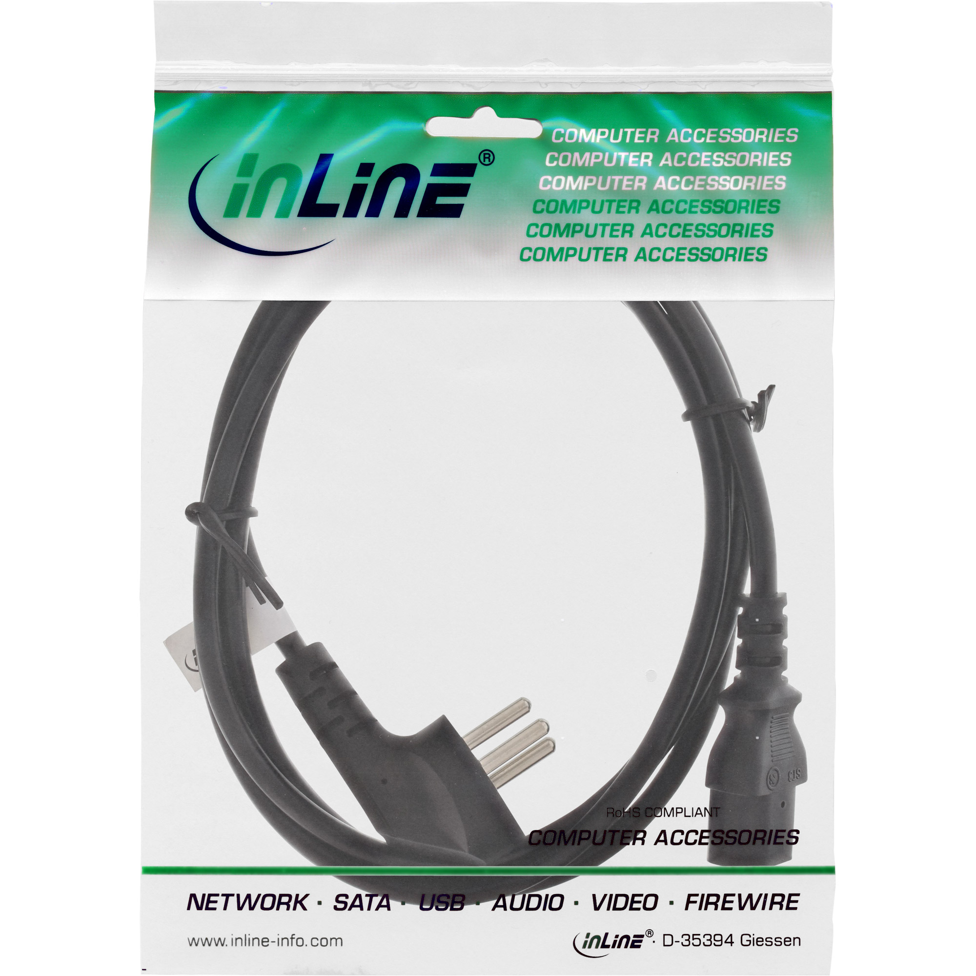 Inline® Netzkabel, Netzstecker Israel auf Kaltgerätestecker C13, 3,0m